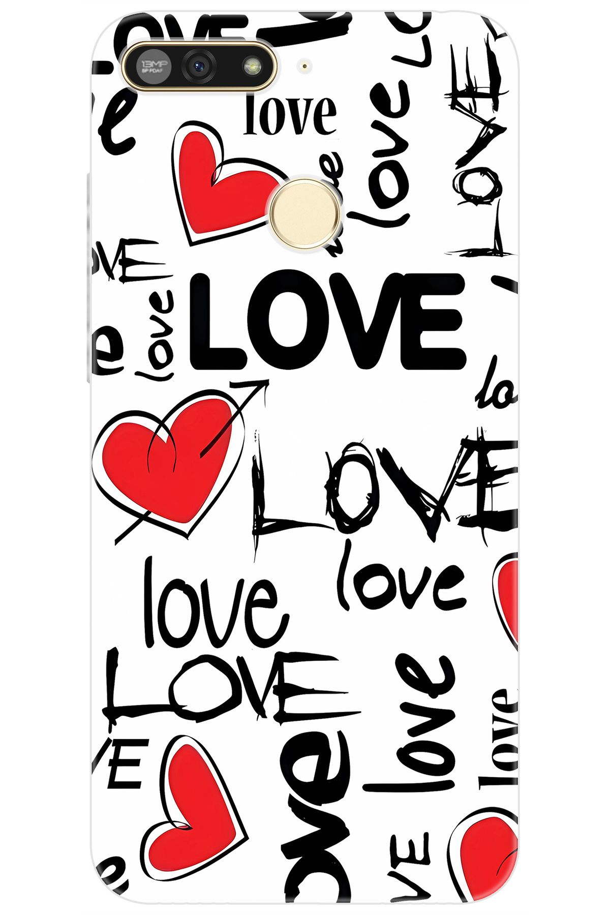 Ceppare Huawei Y6 2018 (ATU-L21) Uyumlu Kılıf Desen Baskılı Silikon Love Kalpler STK:638 CP-uIPNdQZ