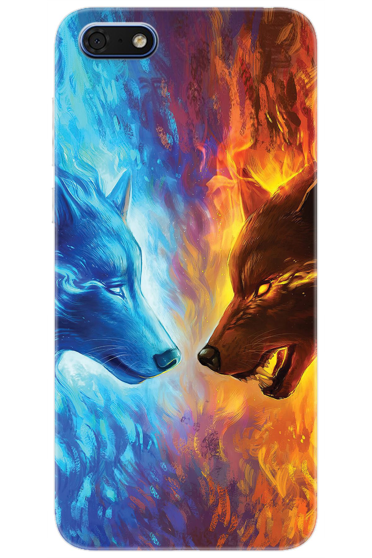 Ceppare Huawei Y5 2018 (DRA-L21) Uyumlu Kılıf Desen Baskılı Silikon Alev ve Kurtlar STK:489 CP-tzlmLMj