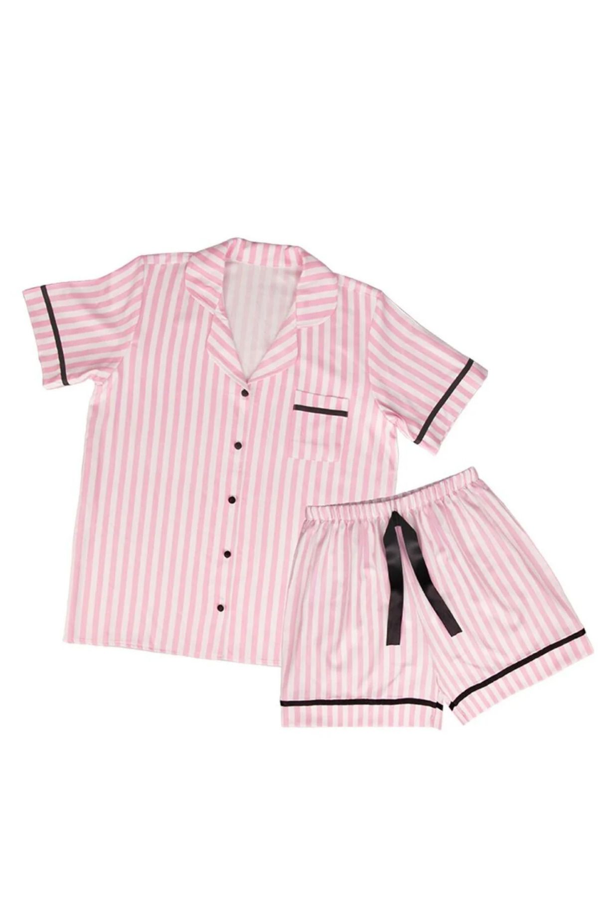 ZENCHES kadın kısa kollu şortlu rahat günlük şık pijama takımı