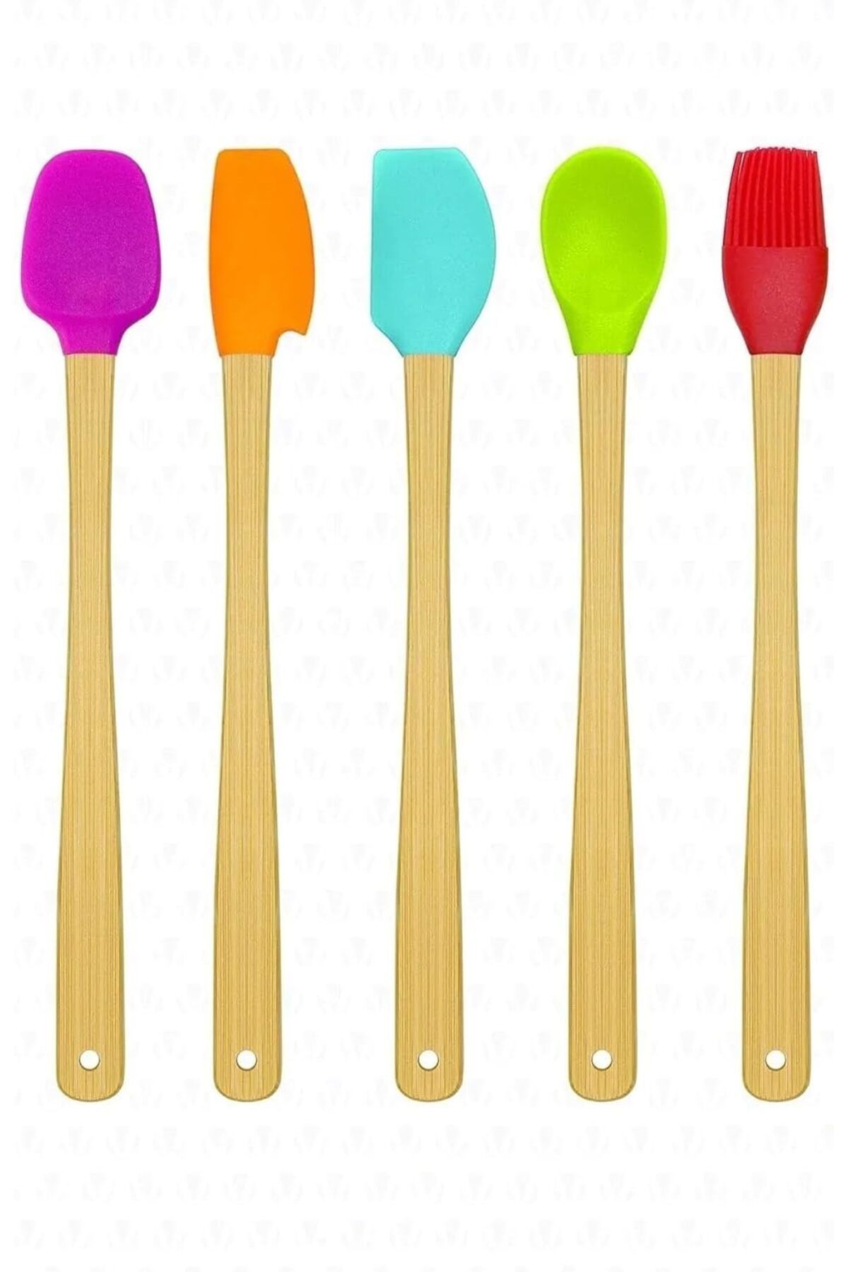 STOREMAX nffashopm Parça Bambu Saplı Mini Silikon Spatula Kaşık Fırça Seti Renkli storestarx 1051353