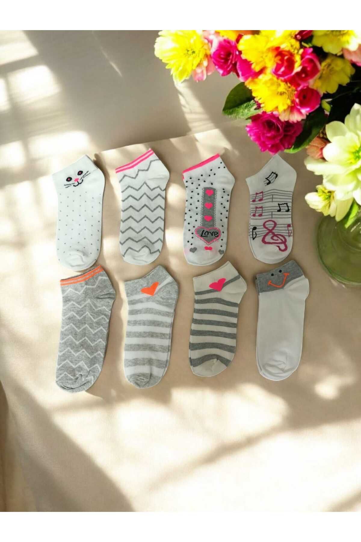 NESA 8' Çift Desenli Kadın Patik Çorap