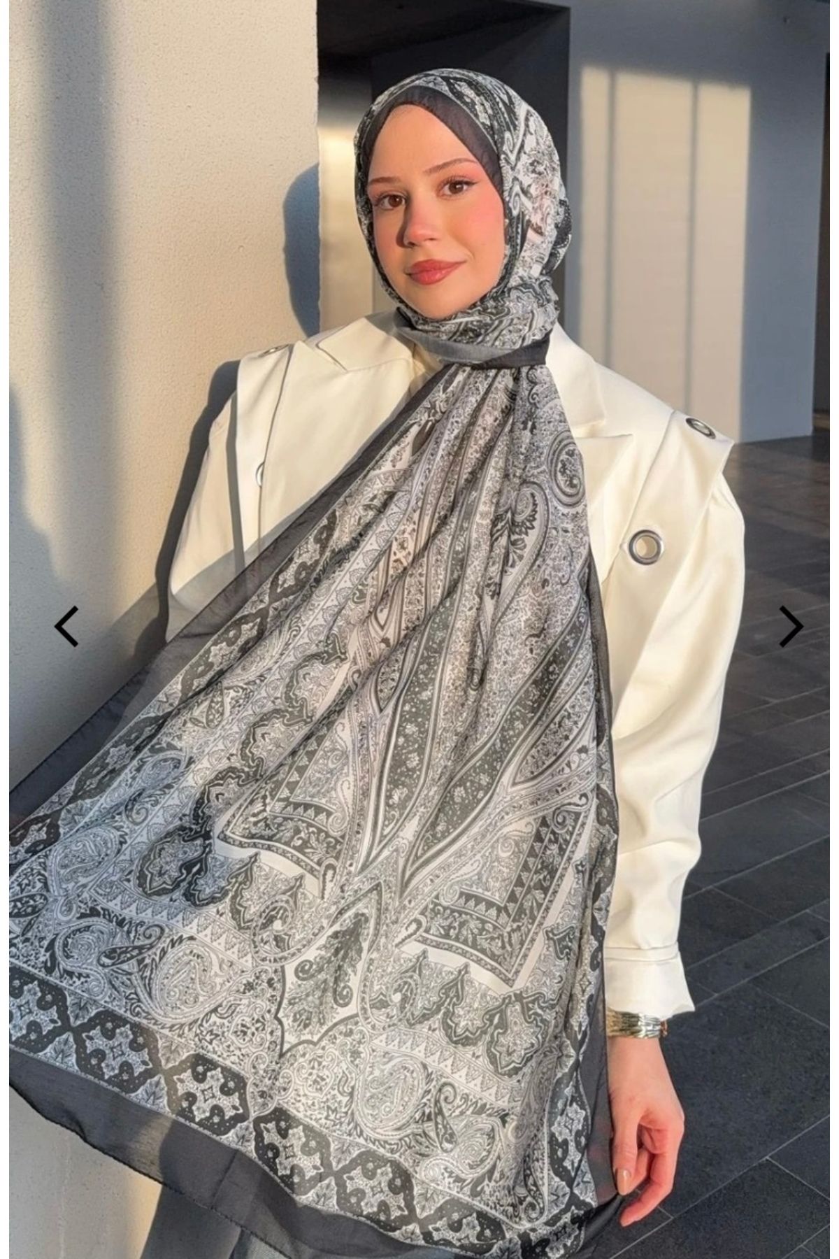 MODA Retro Desen Etnik Pamuk Soft Şal. Siyah beyaz