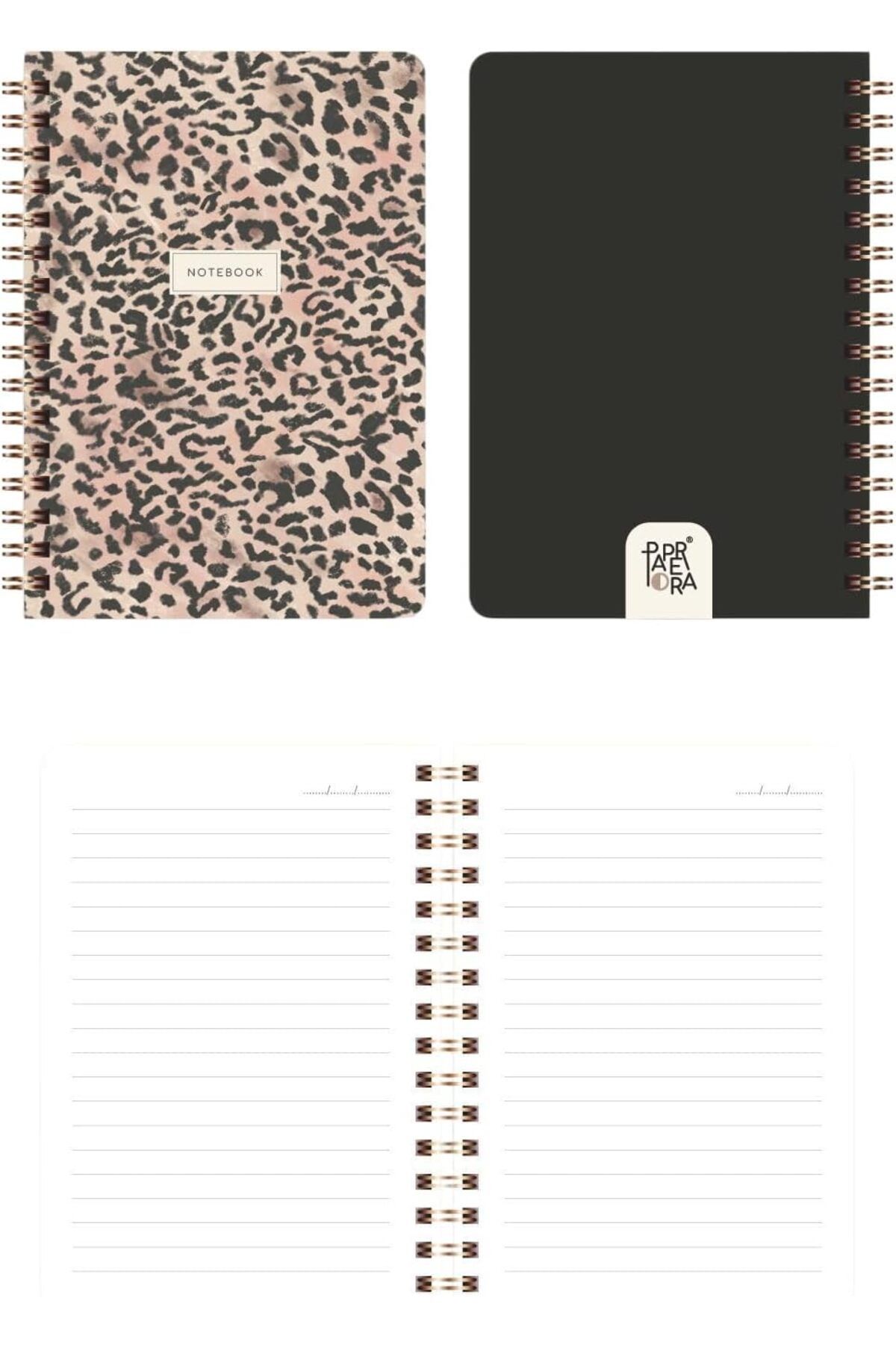 STOREMAX nffashopm Cep Boy 10x14 cm Spiralli Çizgili Karton Kapak 3'lü Defter Seti Leopar storestarx 105135