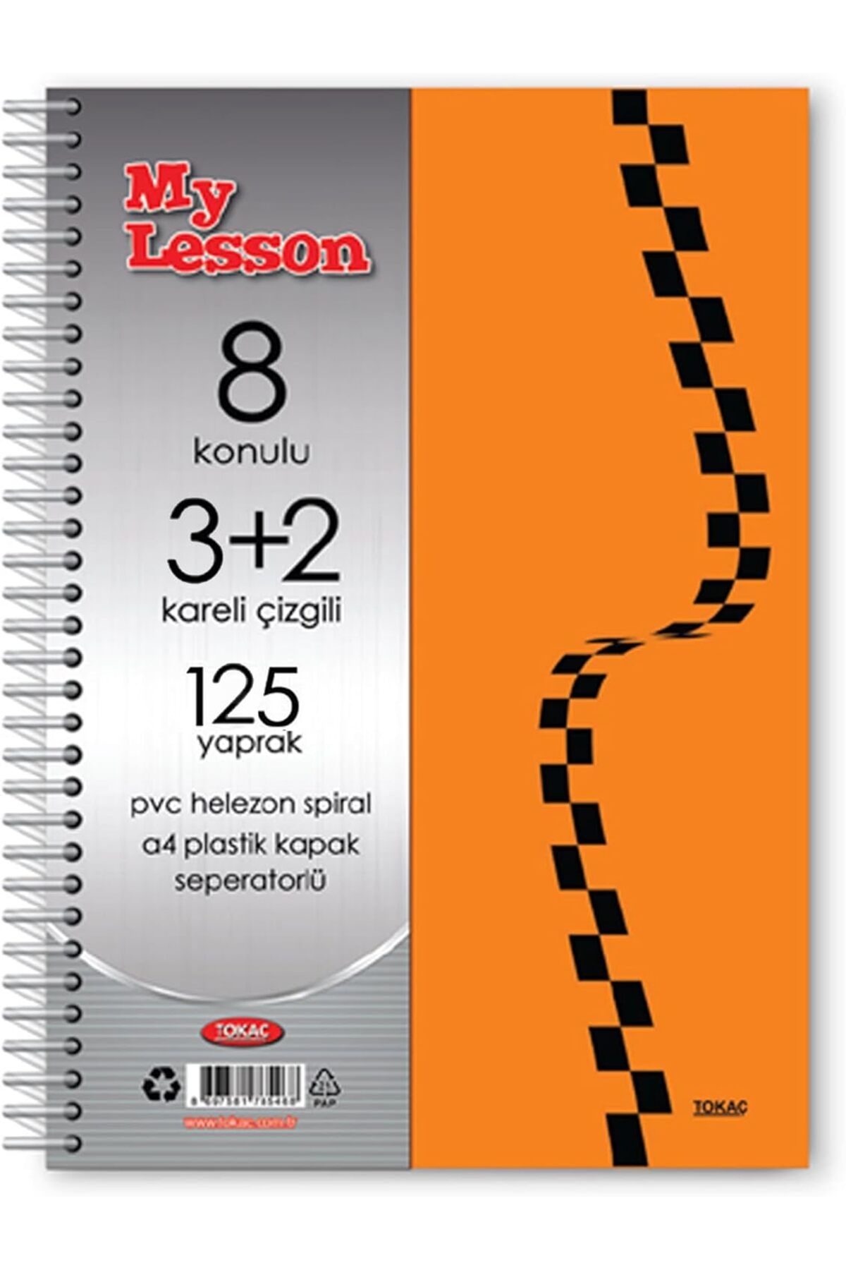 STOREMAX cmllashop Tokaç My Lesson Plastik Kapak A4 3+2 125 Yaprak Spiralli 8 Bölmeli Ayraçlı Kareli Çiz