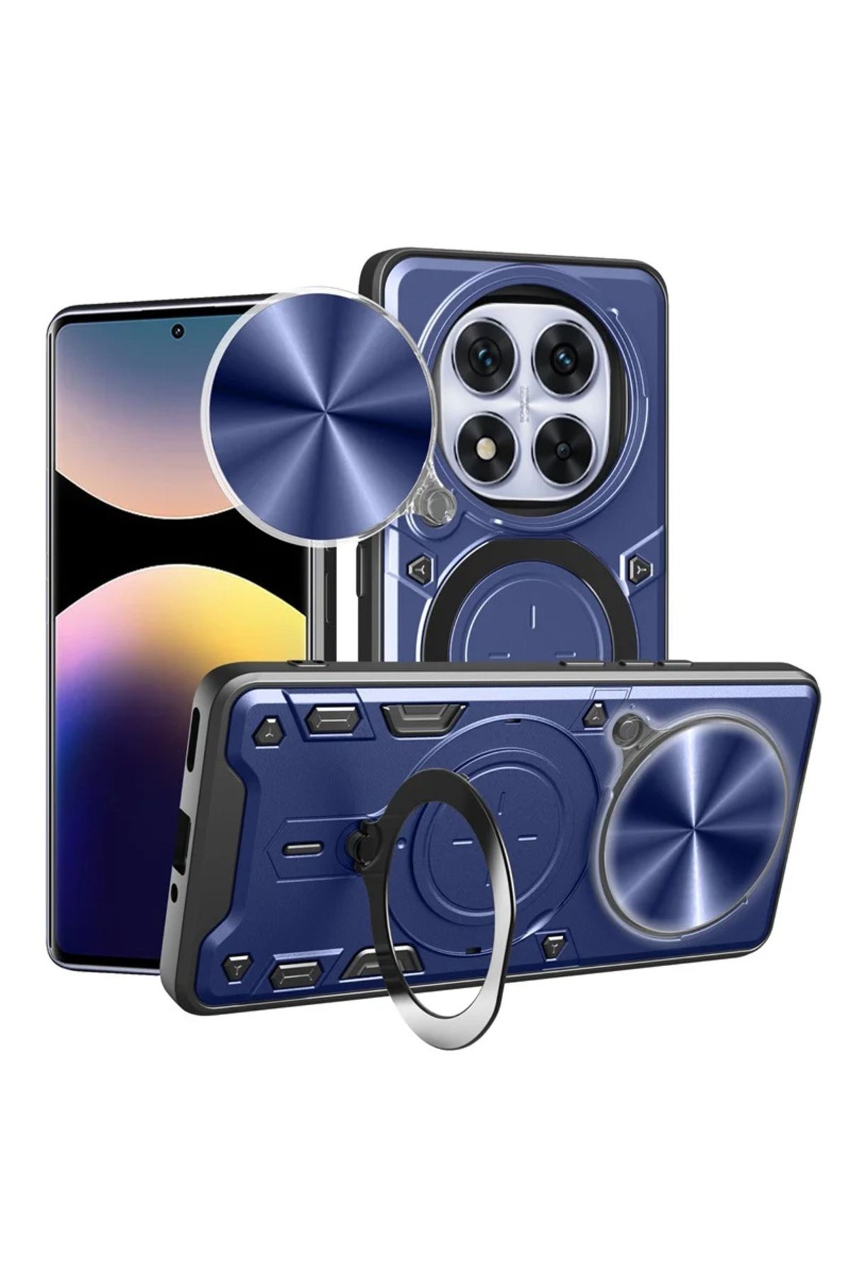 MMPSHOP Xiaomi Redmi Note 14 Pro Uyumlu Kamera Koruma 360 Dönebilen Magsafe Halka Stand Özellikli Tank Kılıf