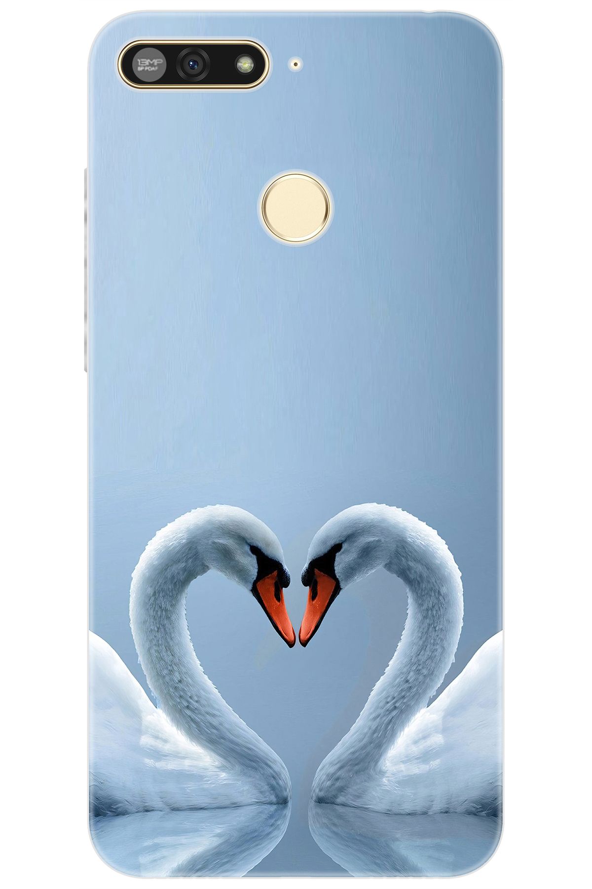 Ceppare Huawei Y6 2018 (ATU-L21) Uyumlu Kılıf Desen Baskılı Silikon Kuğ ve Kalp STK:305 CP-C8xsQdK