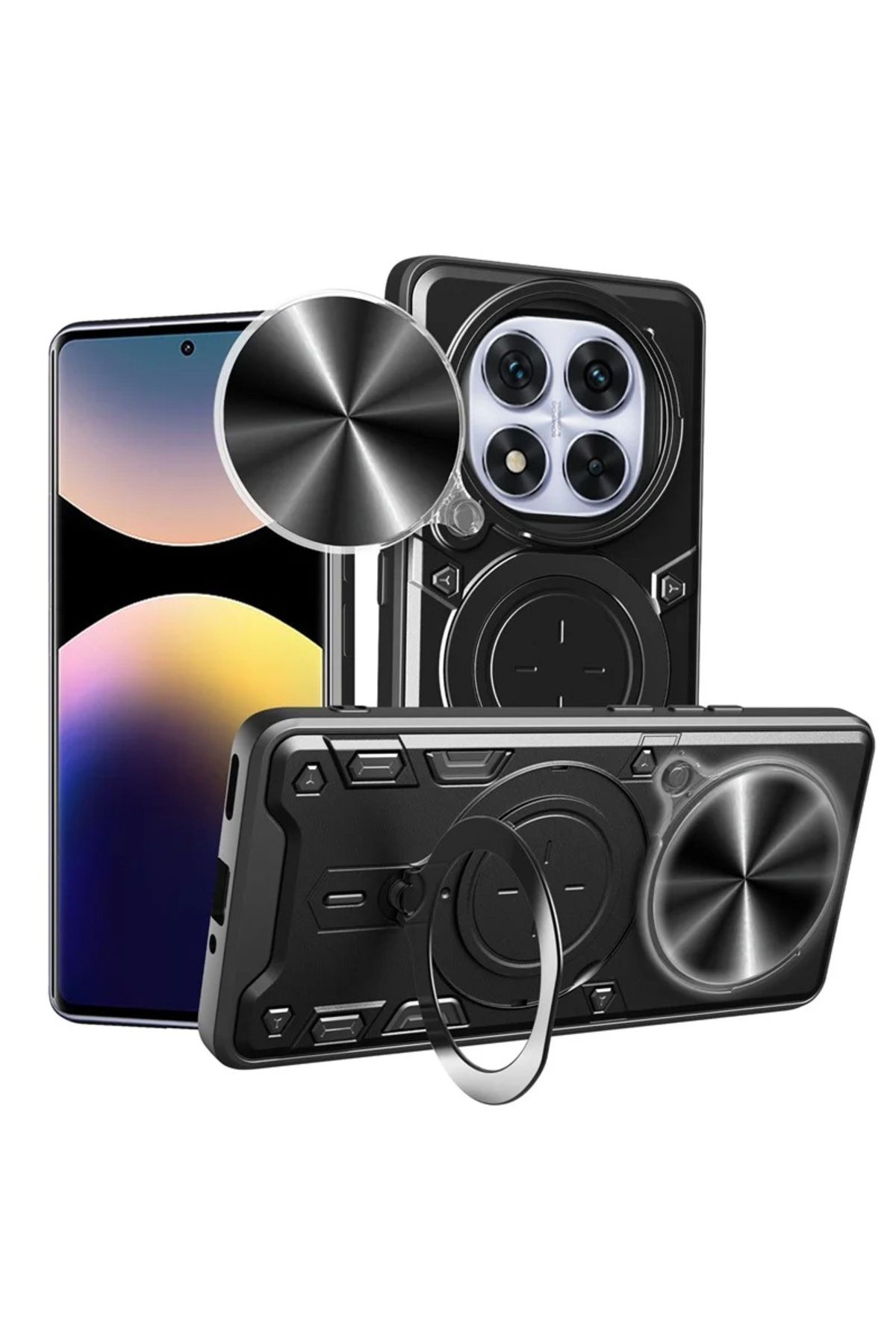 MMPSHOP Xiaomi Redmi Mi 14T Pro Uyumlu Kamera Koruma 360 Dönebilen Magsafe Halka Stand Özellikli Tank Kılıf