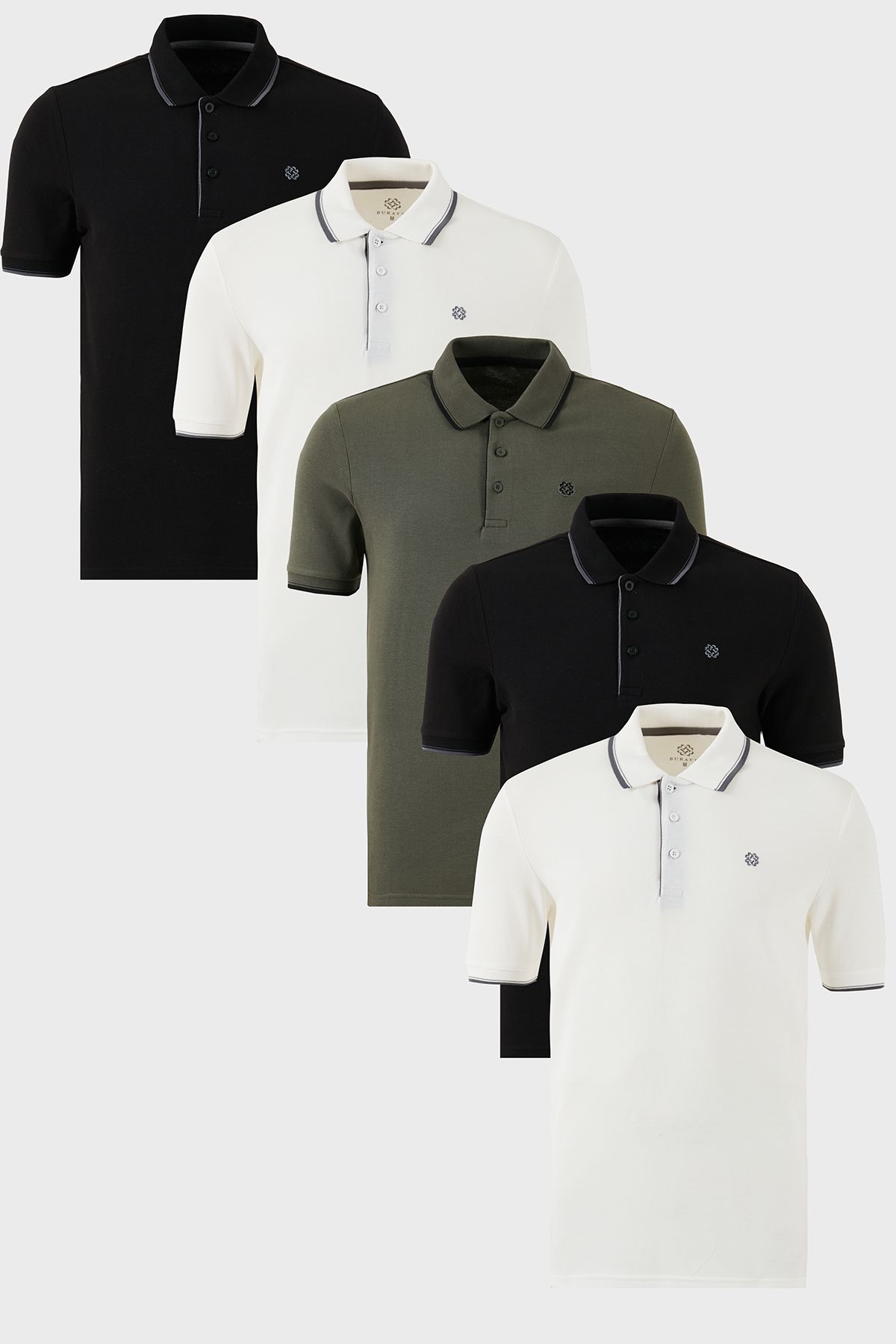 Buratti Pamuklu Slim Fit Şerit Detaylı Düğmeli Polo Yaka 5'li Paket T Shirt Erkek T SHİRT 5902118S5