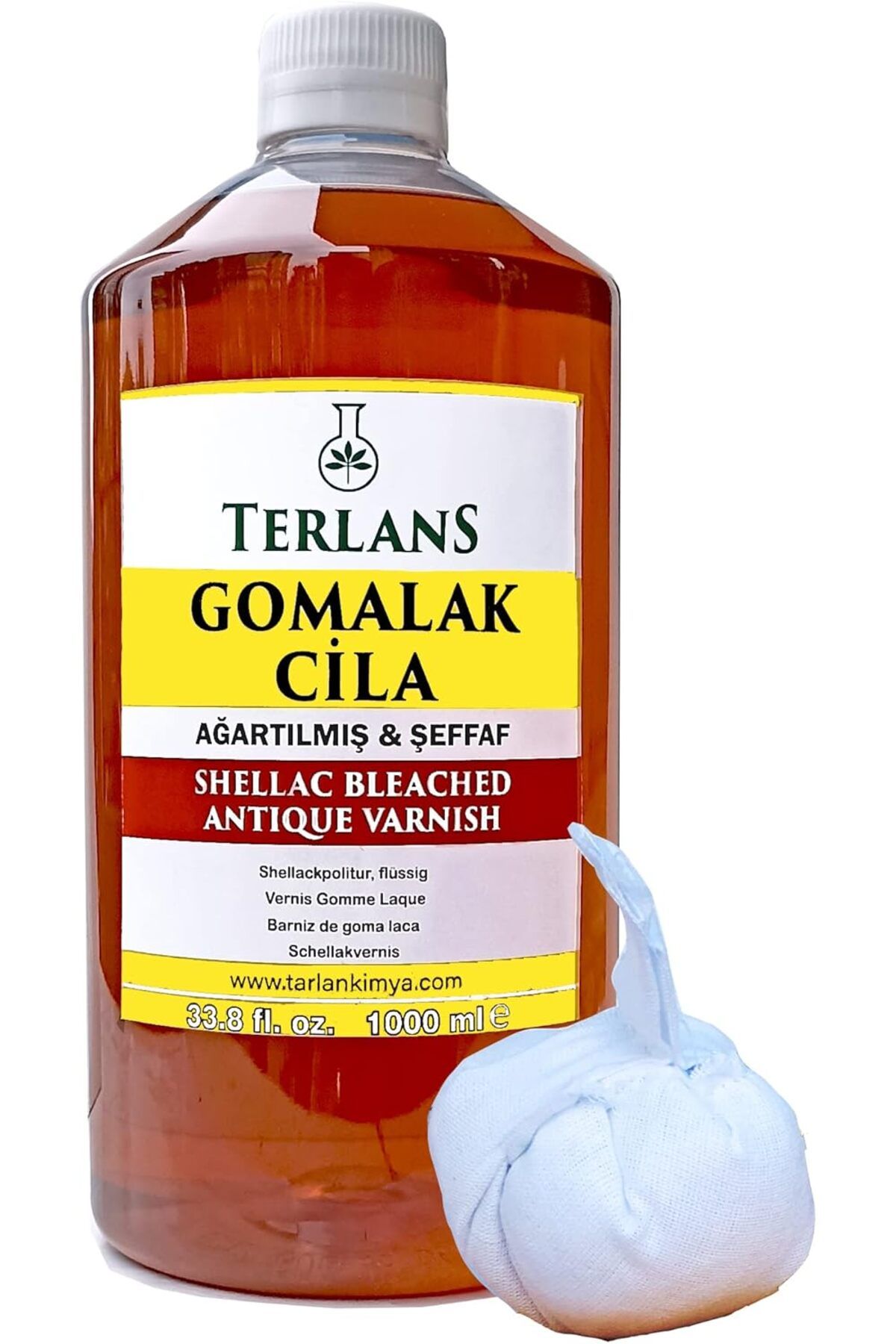 yenibagshop Ağartılmış Şeffaf Gomalak Cilası 1000 ml Shellac Bleached + Sürme Topu
