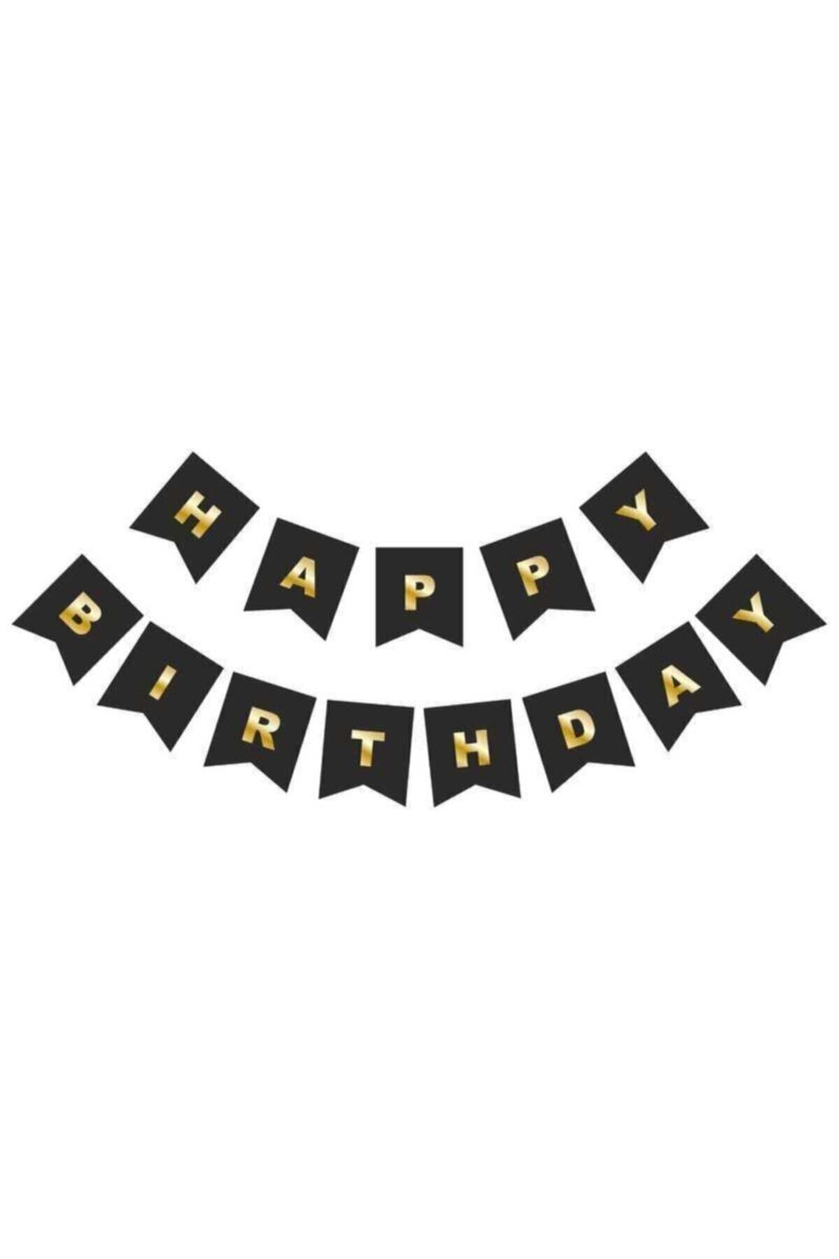 ikm balon Happy Bırthday Gold Varaklı Siyah Yazı