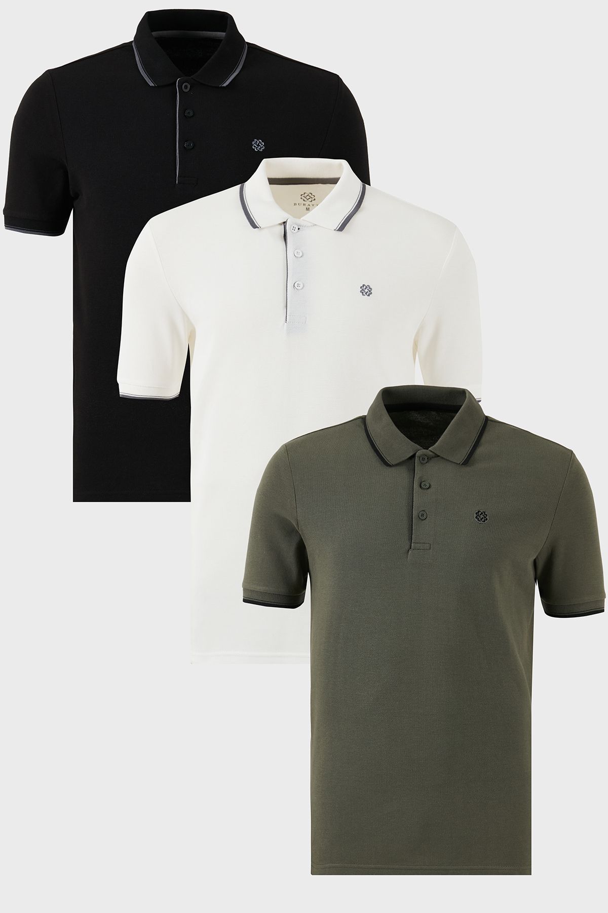 Buratti Pamuklu Slim Fit Şerit Detaylı Düğmeli Polo Yaka 3'lü Paket T Shirt Erkek T SHİRT 5902118S3