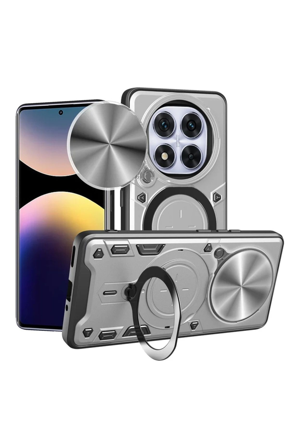MMPSHOP Redmi Note 14 Pro Uyumlu Kamera Koruma 360 Dönebilen Magsafe Halka Stand Özellikli Tank Kılıf
