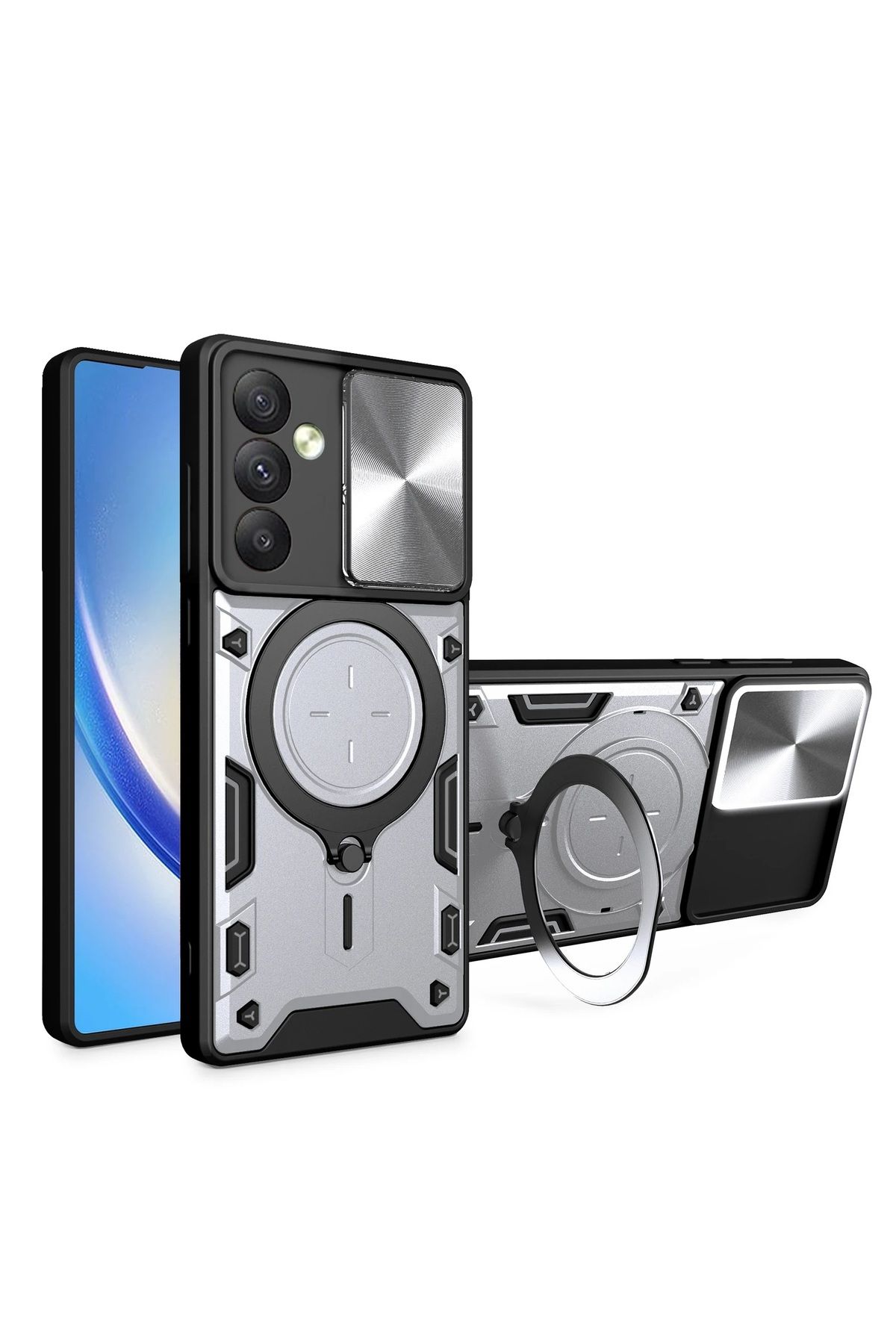 MMPSHOP Galaxy S24 Fe Uyumlu Kamera Koruma 360 Dönebilen Magsafe Halka Stand Özellikli Tank Kılıf