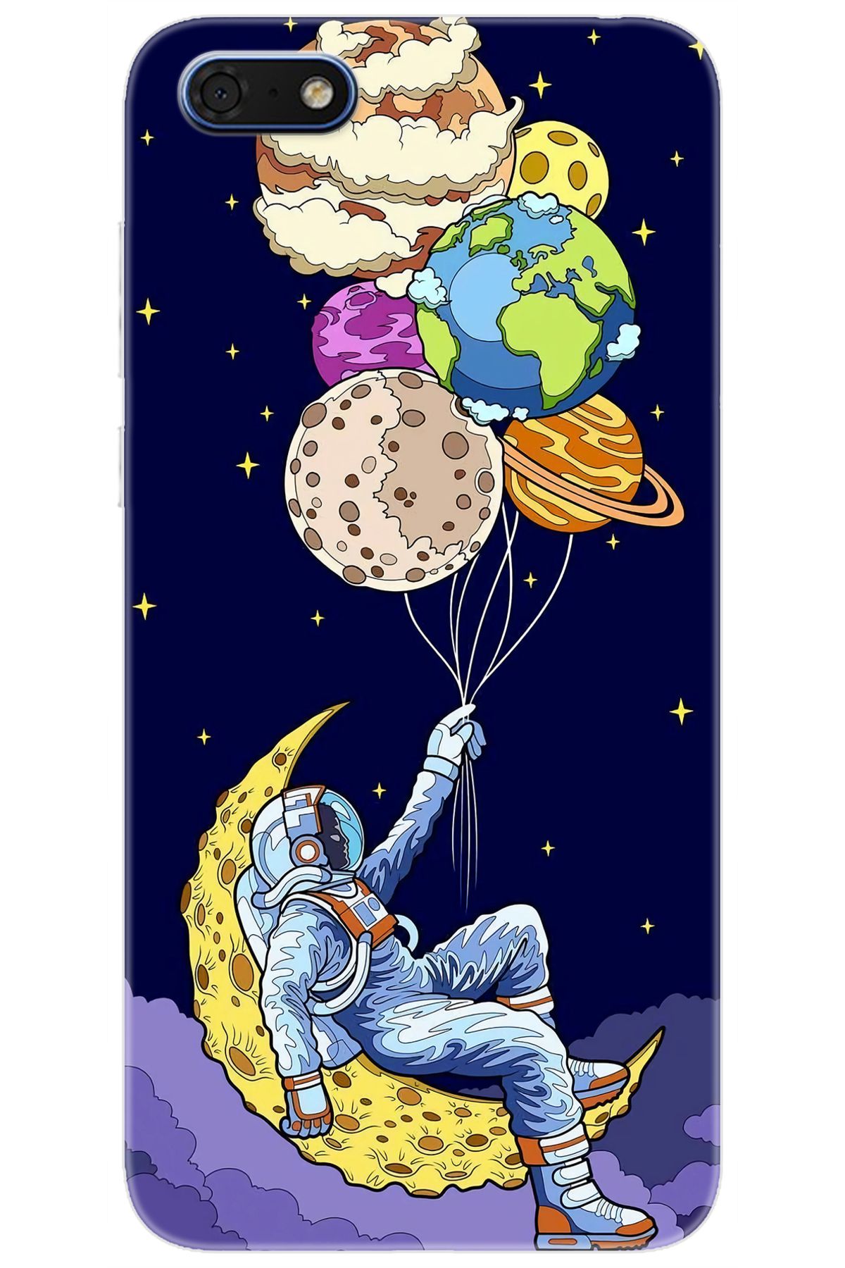 Ceppare Huawei Y5 2018 (DRA-L21) Uyumlu Kılıf Desen Baskılı Silikon Astronot STK:729 CP-8llKbMc