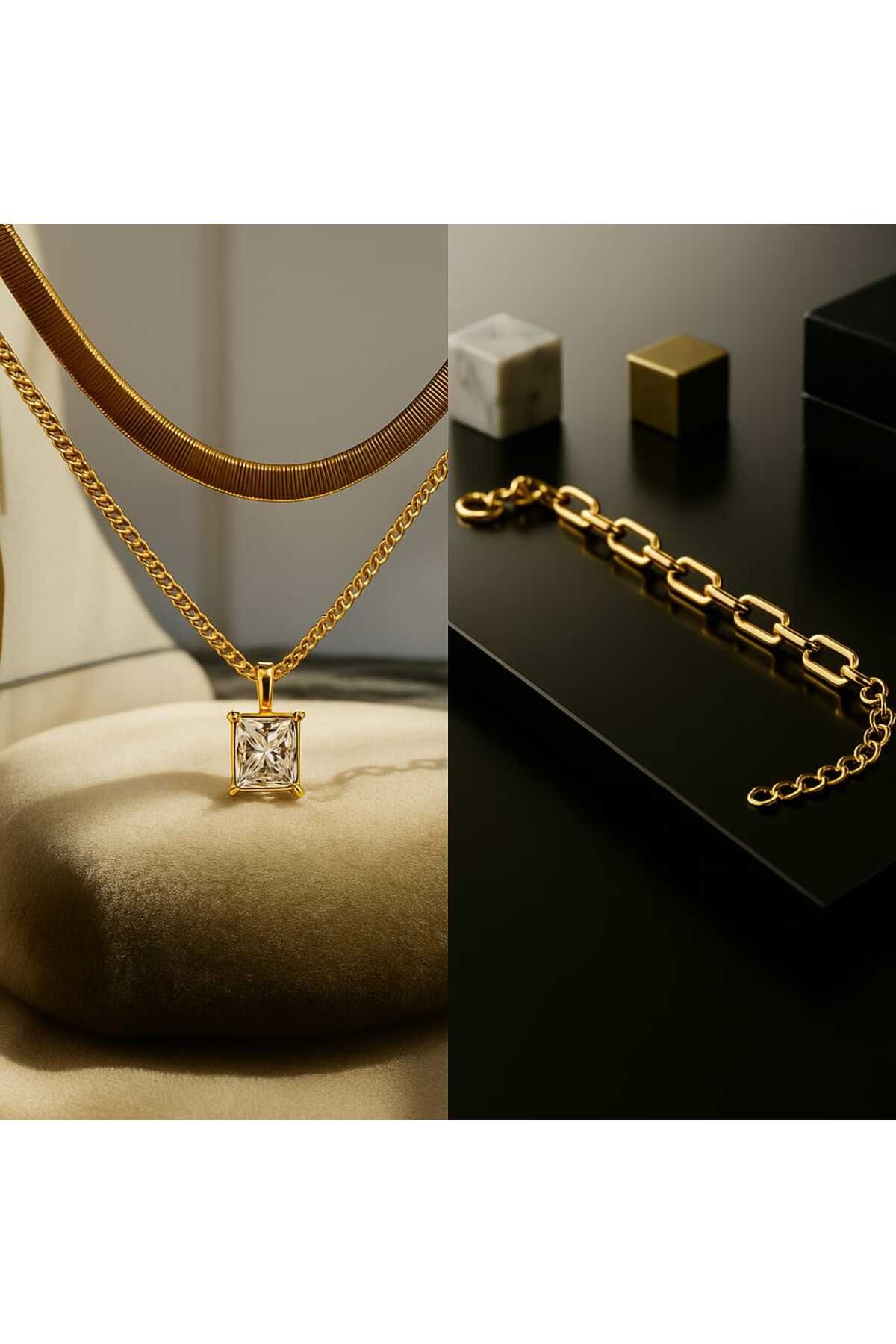 shop Anneye Zarif Bir Anı – Gold Renkli Kolye & Bileklik Takı Seti