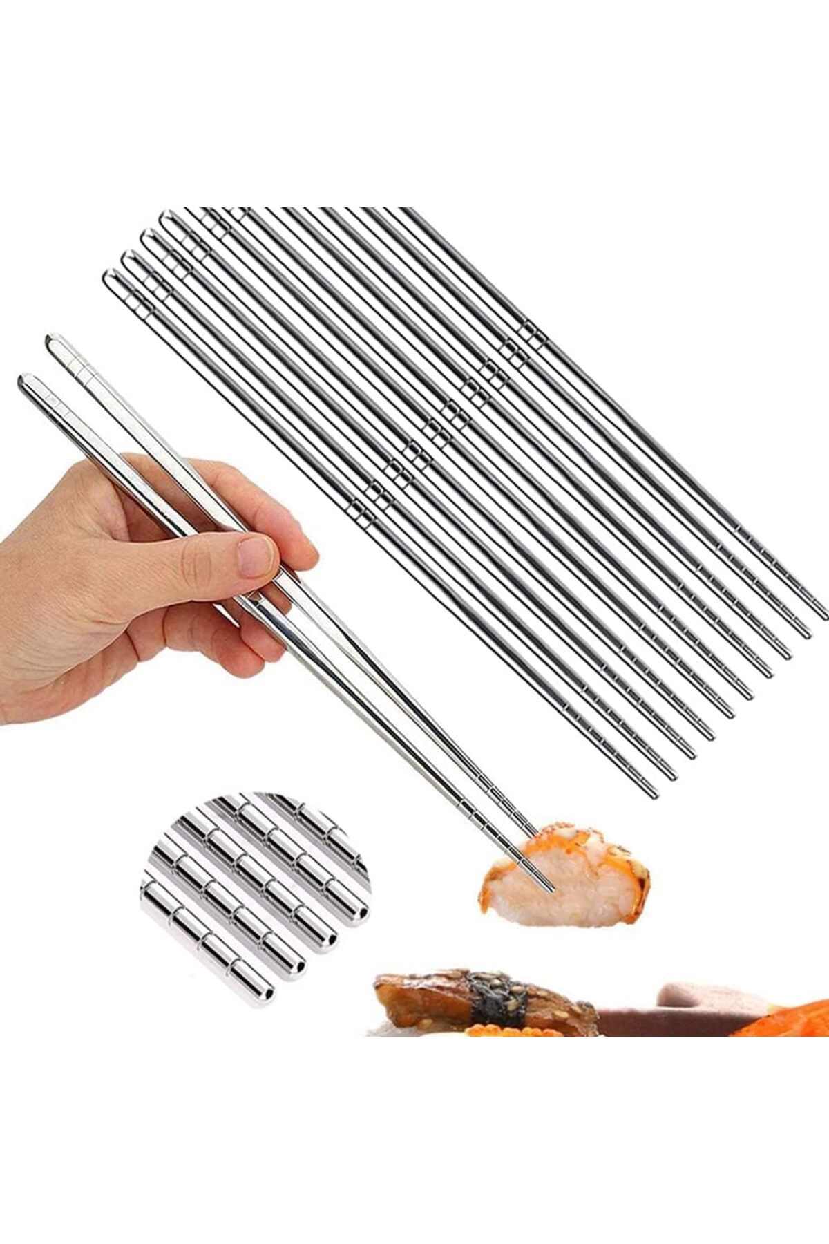 STOREMAX nffashopm 5 Çift Paslanmaz Çelik Chopsticks Çöpstik Çin Yemek Çubuğu storestarx 1051353
