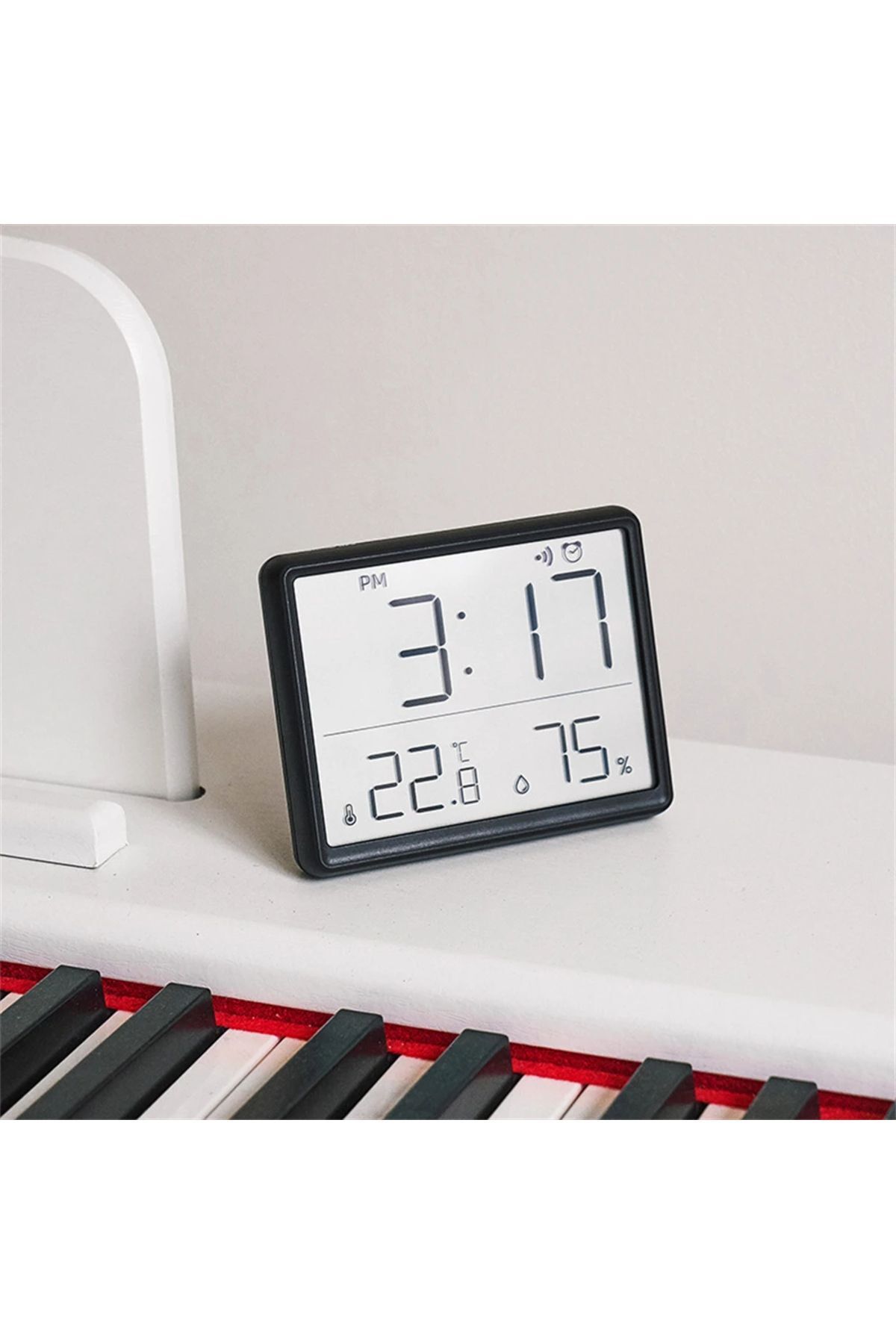 ShopFast Pilli LCD Dijital Ekran Mini Saat 9x7cm Ultra İnce Dekoratif Çok Fonksiyonlu Sıc Nem Alarm