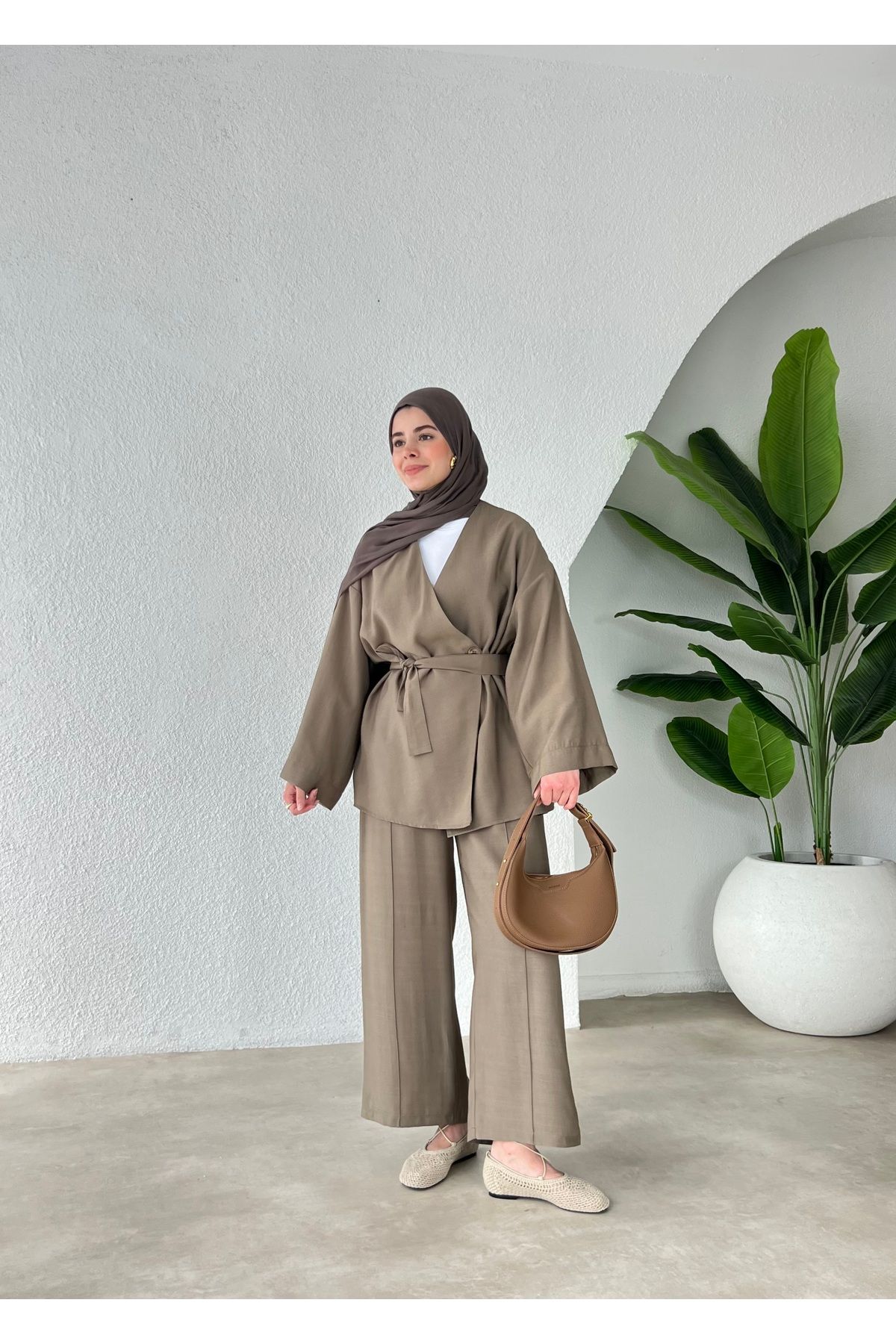 MODA AKSA KEMERLİ KİMONO TAKIM elf