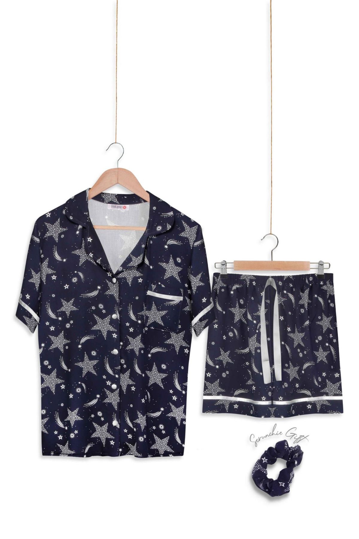 ZENCHES kadın kısa kollu şortlu rahat günlük şık pijama takımı