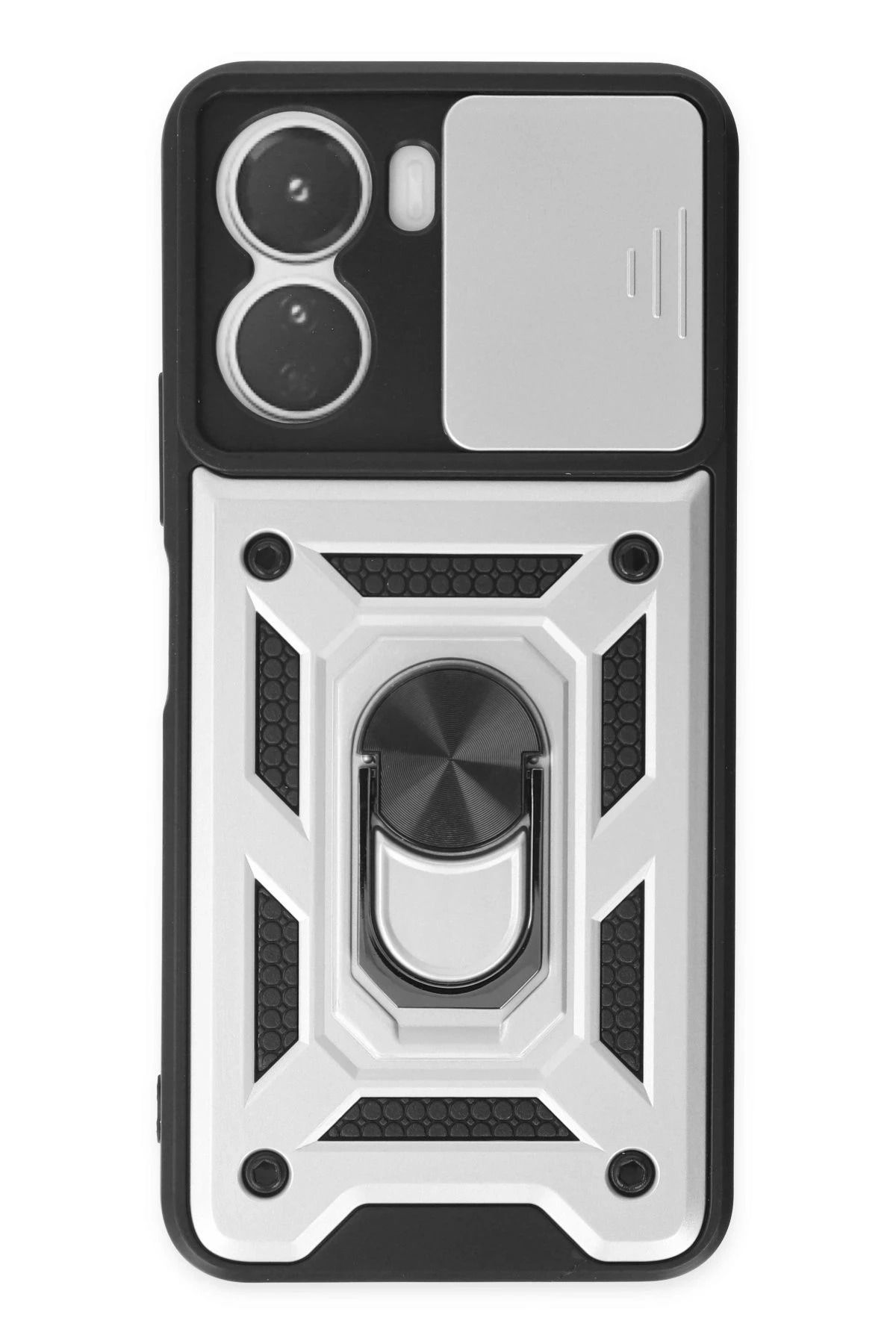 NewFace Vivo Y16 Kılıf Pars Lens Yüzüklü Silikon - Gümüş JOJUA