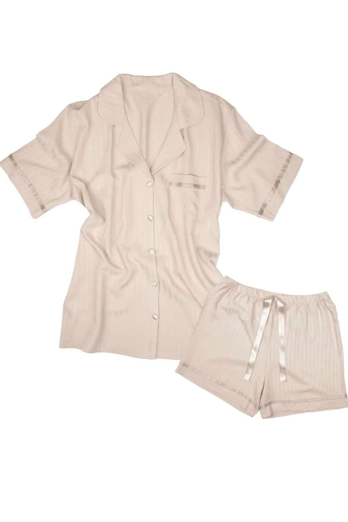 ZENCHES kadın kısa kollu şortlu rahat günlük şık pijama takımı