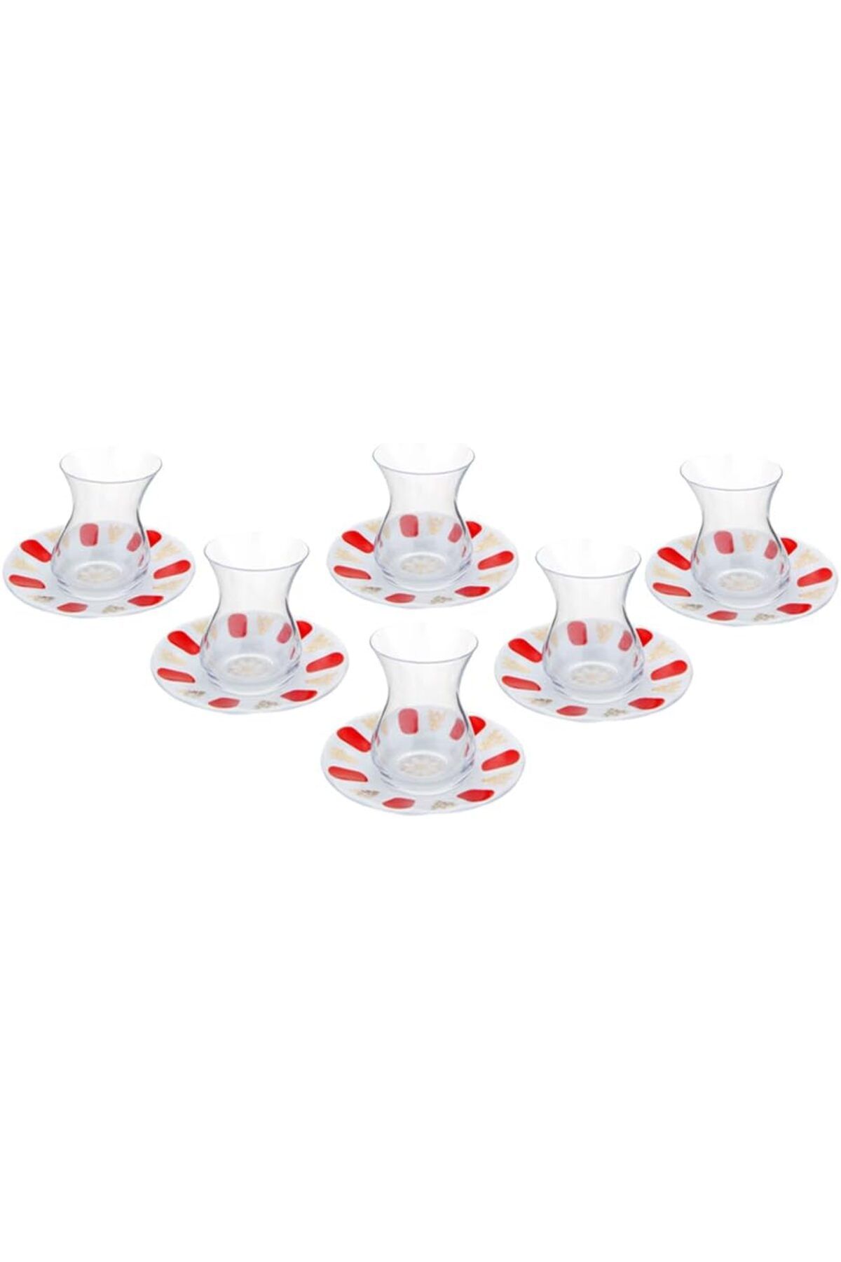 STOREMAX nffashopm Kırmızı Yaldız Tutku 12 Parça 6 Kişilik Çay Takımı storestarx 1051353