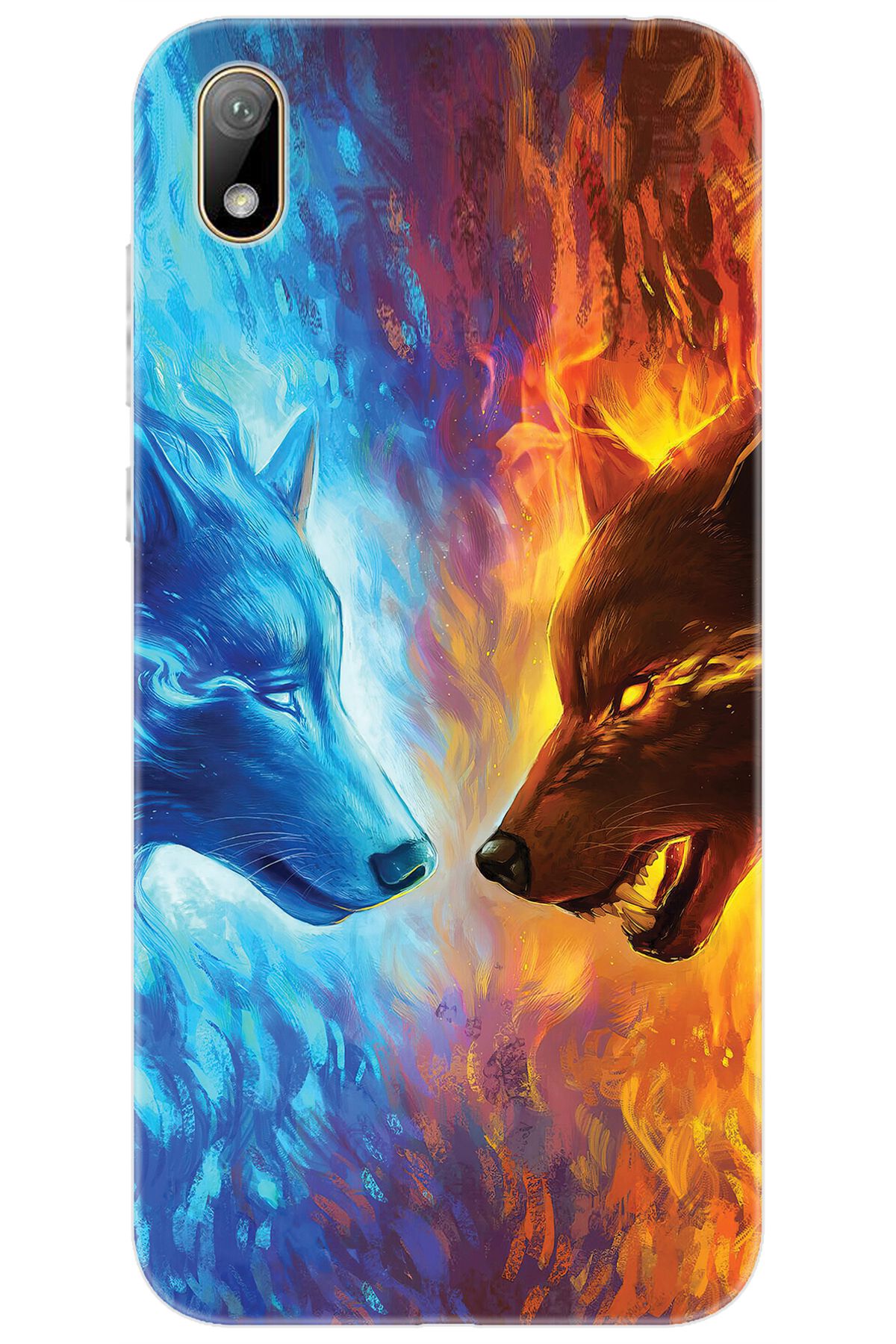 Ceppare Huawei Y5 2019 (AMN-LX2/LX9) Uyumlu Kılıf Desen Baskılı Silikon Alev ve Kurtlar STK:489 CP-de1rt0O