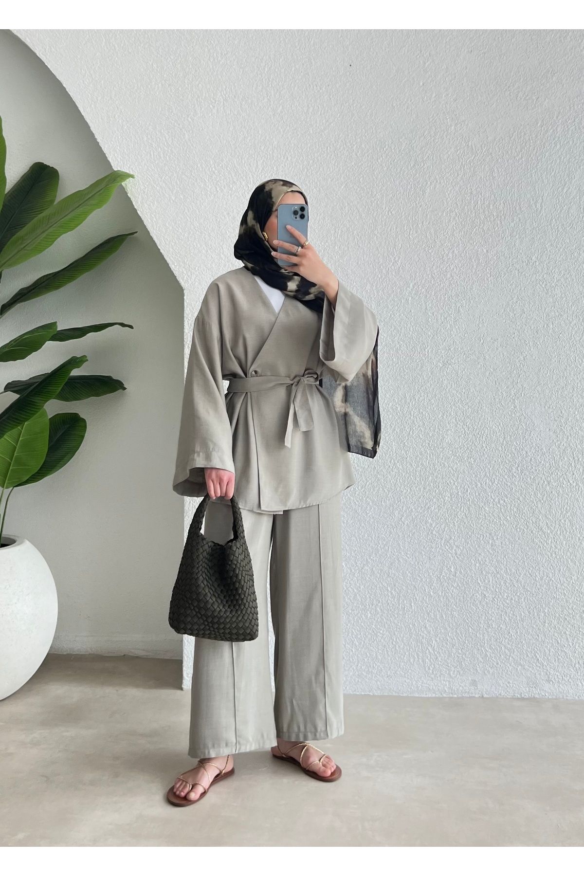 MODA AKSA KEMERLİ KİMONO TAKIM elf