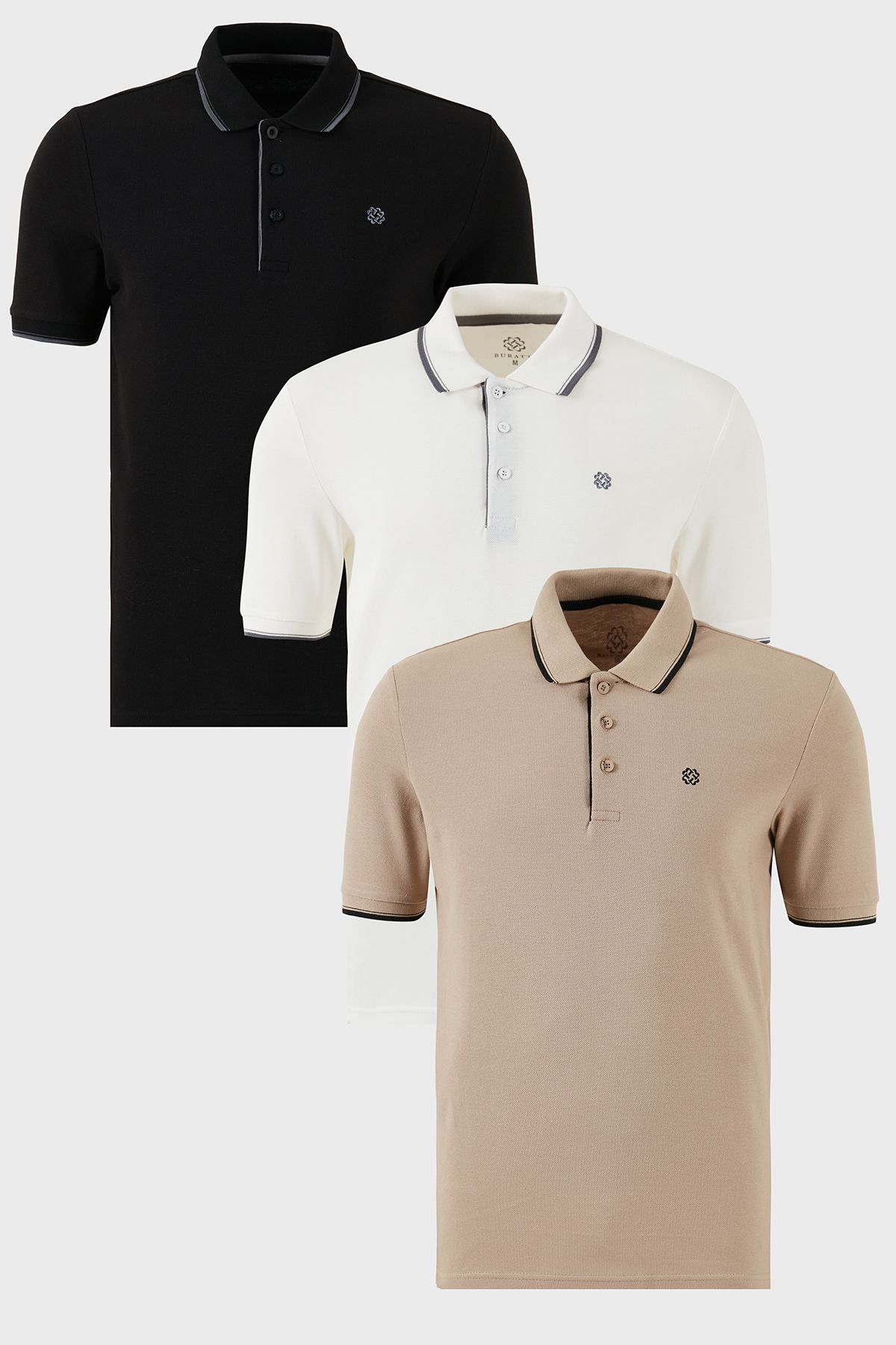 Buratti Pamuklu Slim Fit Şerit Detaylı Düğmeli Polo Yaka 3'lü Paket T Shirt Erkek T SHİRT 5902118S3