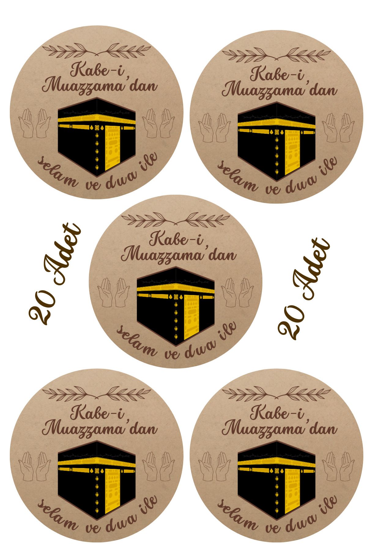 Dekals 20 Adet Sticker Hac, Umre, Kabe, Dua Temalı Hediye Poşeti Etiketi Küçük Boy