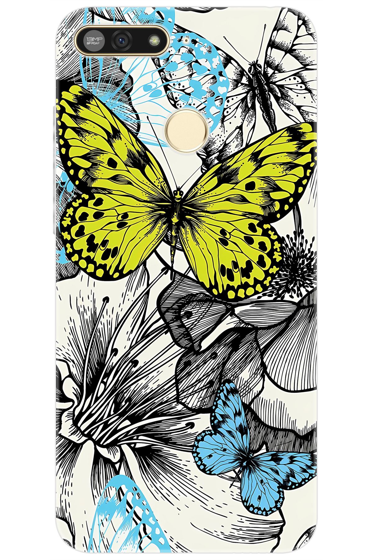 Ceppare Huawei Y6 2018 (ATU-L21) Uyumlu Kılıf Desen Baskılı Silikon Kelebek STK:647 CP-zIFov4I