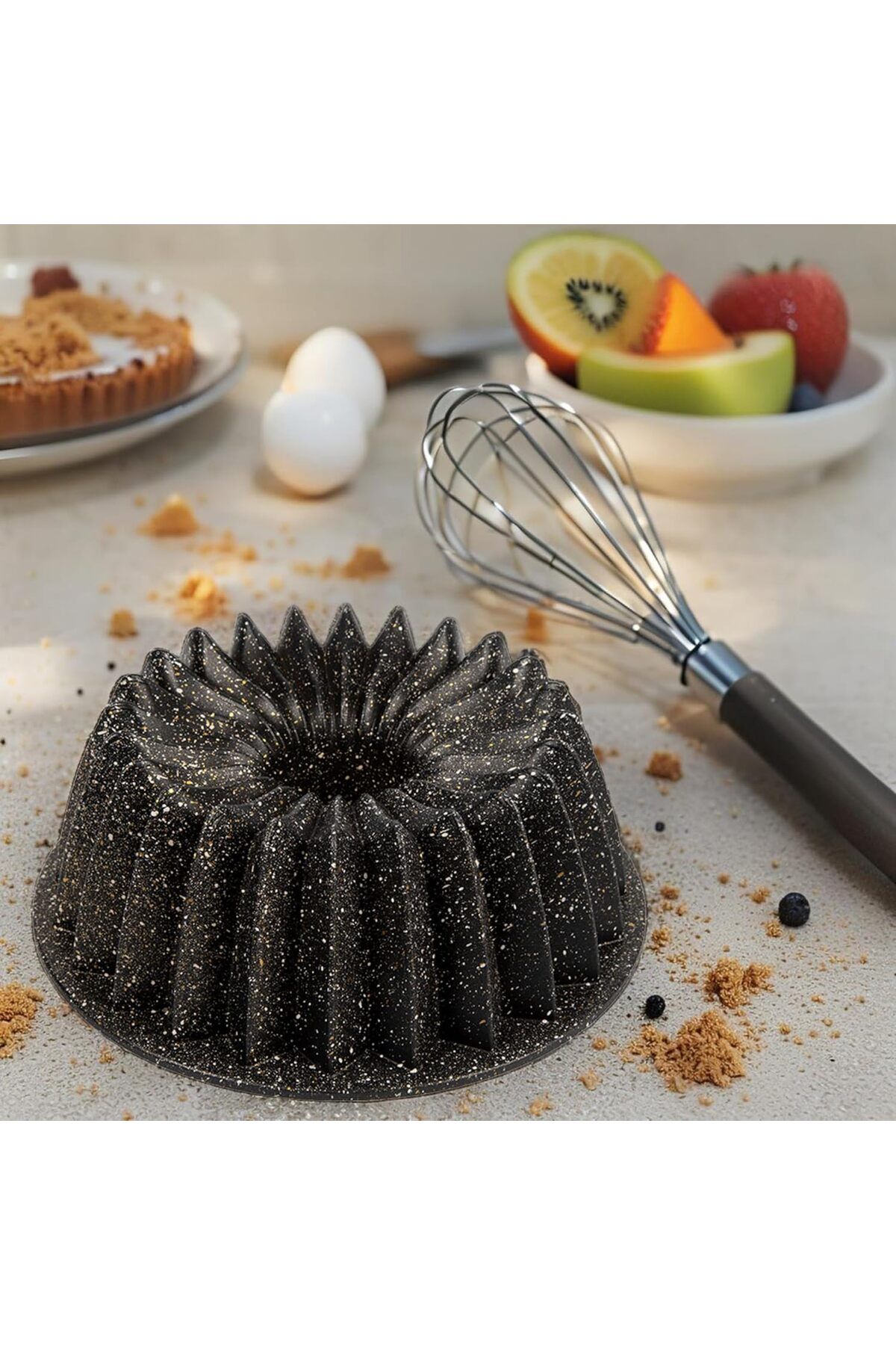 STOREMAX nffashopm Thermo Döküm Gövdeli Keskin Kek Kalıbı 26cm, Dilimli ve Döküm, Siyah Granit Benekli