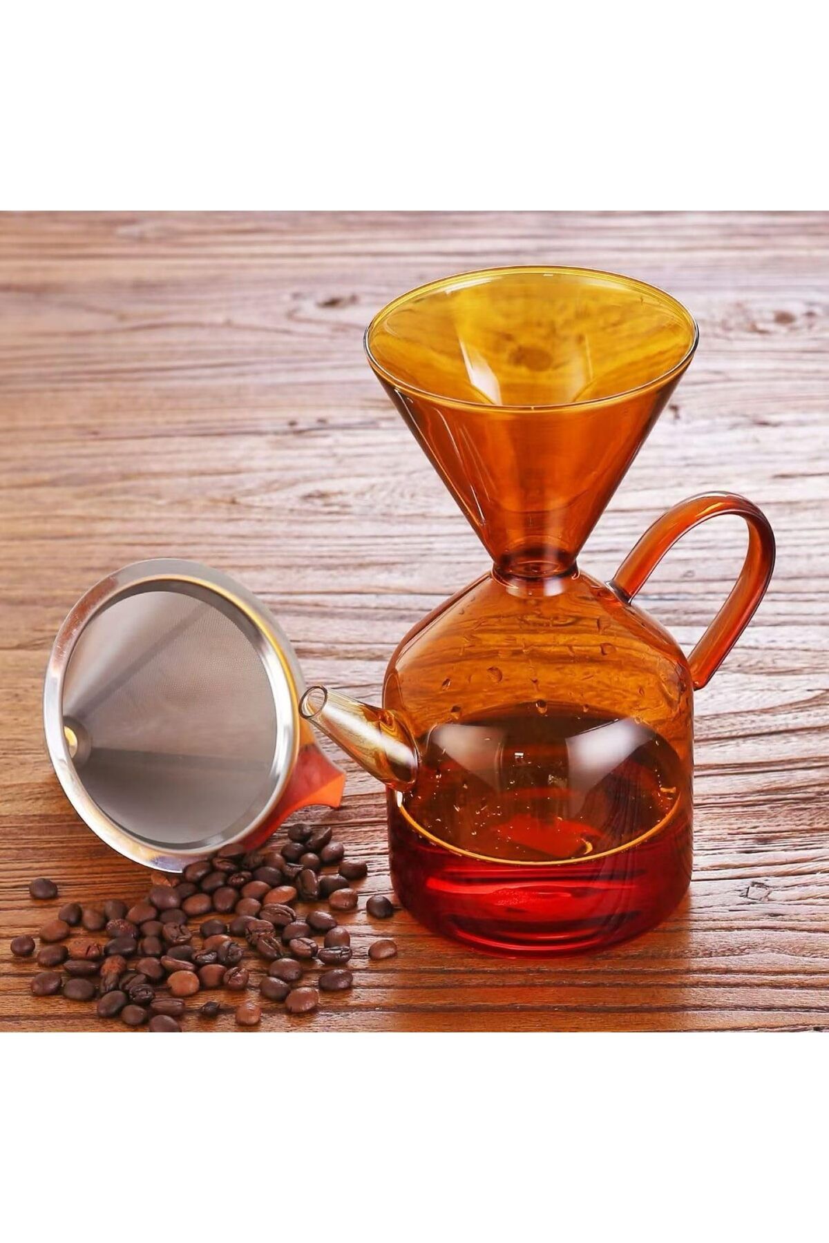 STOREMAX daiviolastore Premium Amber Borosilikat Cam Kahve Demleme Sürahisi 600ml Isıya Dayanıklı Chemex