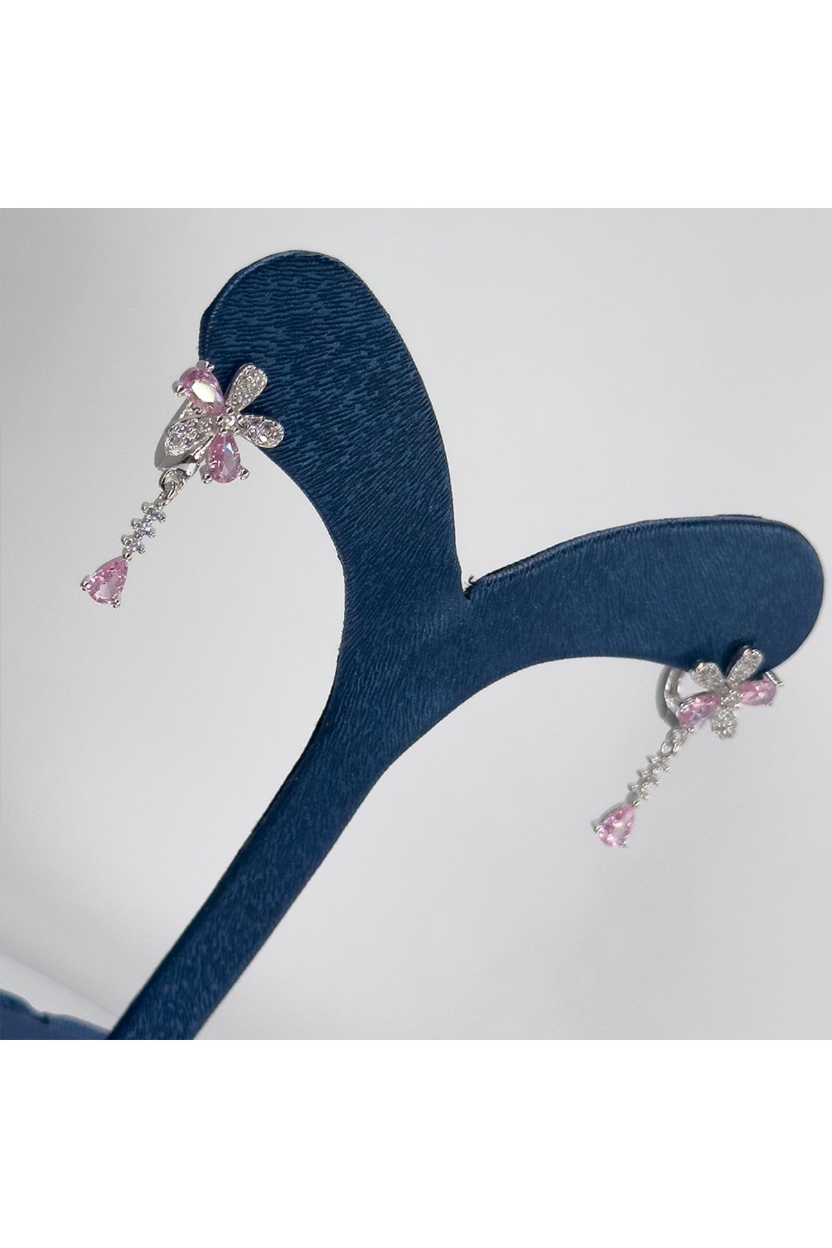 Livora Jewelry Pembe Kuvars Çiçek & Damla Gümüş Küpe