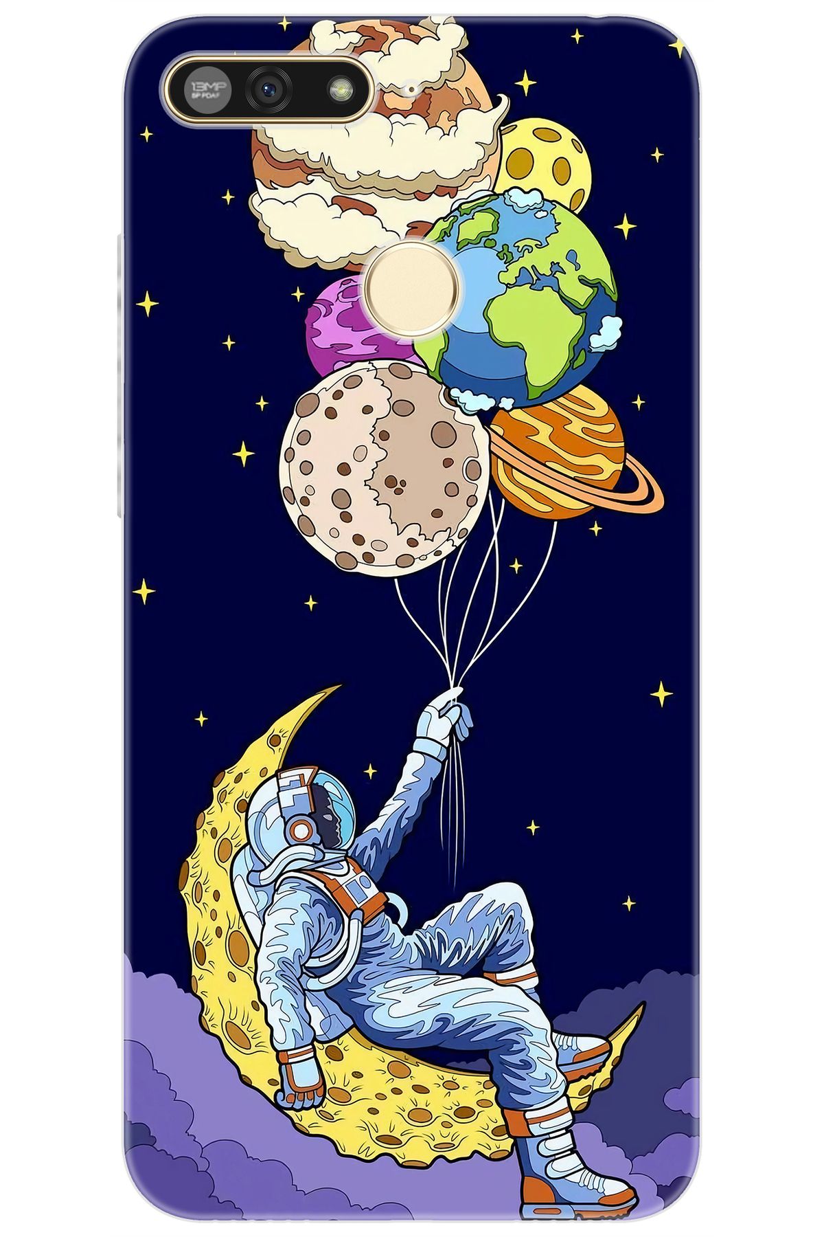 Ceppare Huawei Y6 2018 (ATU-L21) Uyumlu Kılıf Desen Baskılı Silikon Astronot STK:729 CP-X8YRXzz