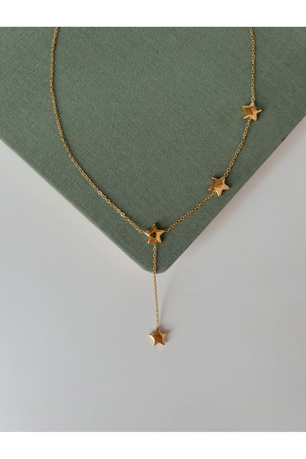 Store Gold Renk Çelik Y Model Yıldız Dekolte Kolye