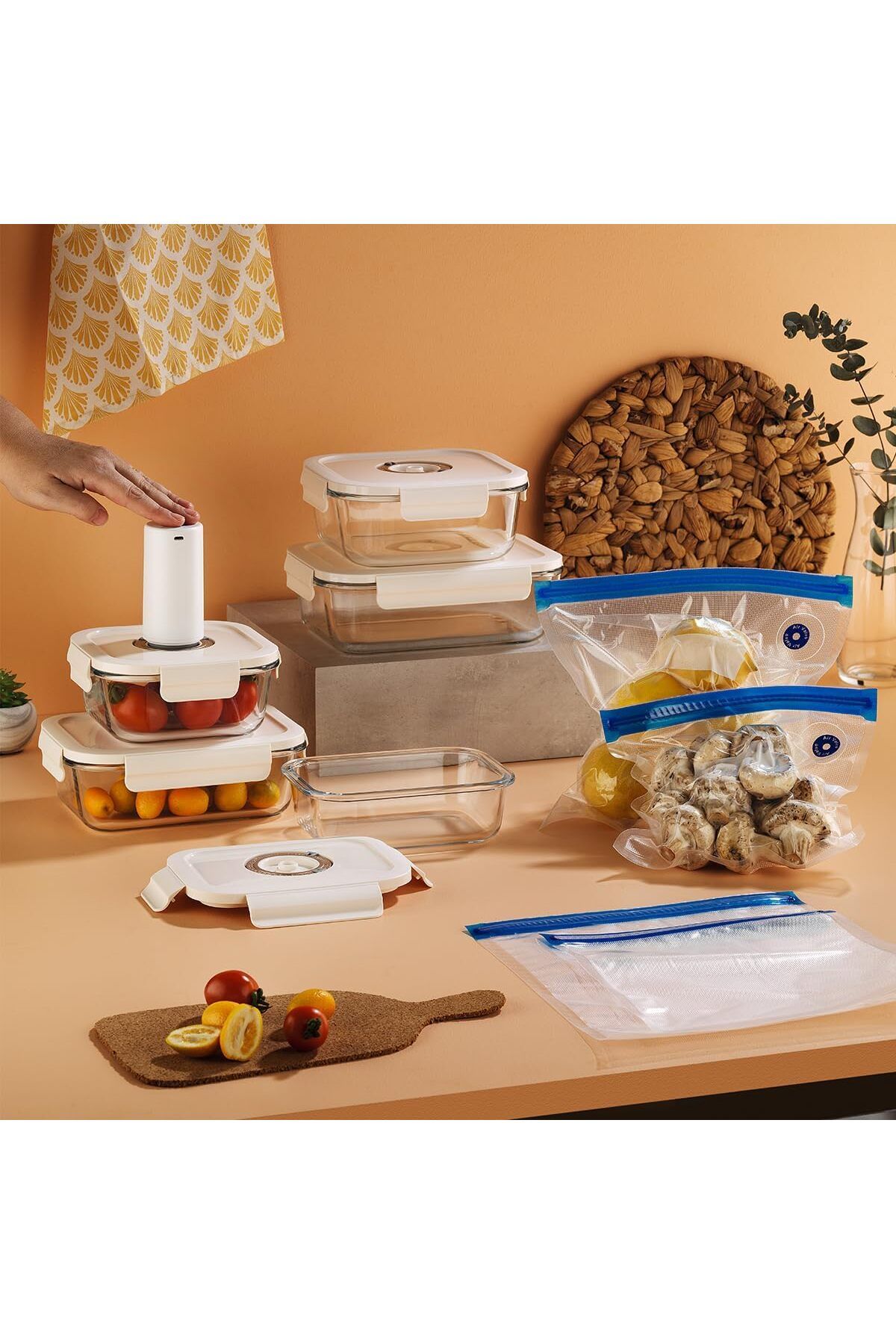 STOREMAX nffashopm Vakumlu Cam Saklama Kabı Seti + Gıda Torbası storestarx 1051353