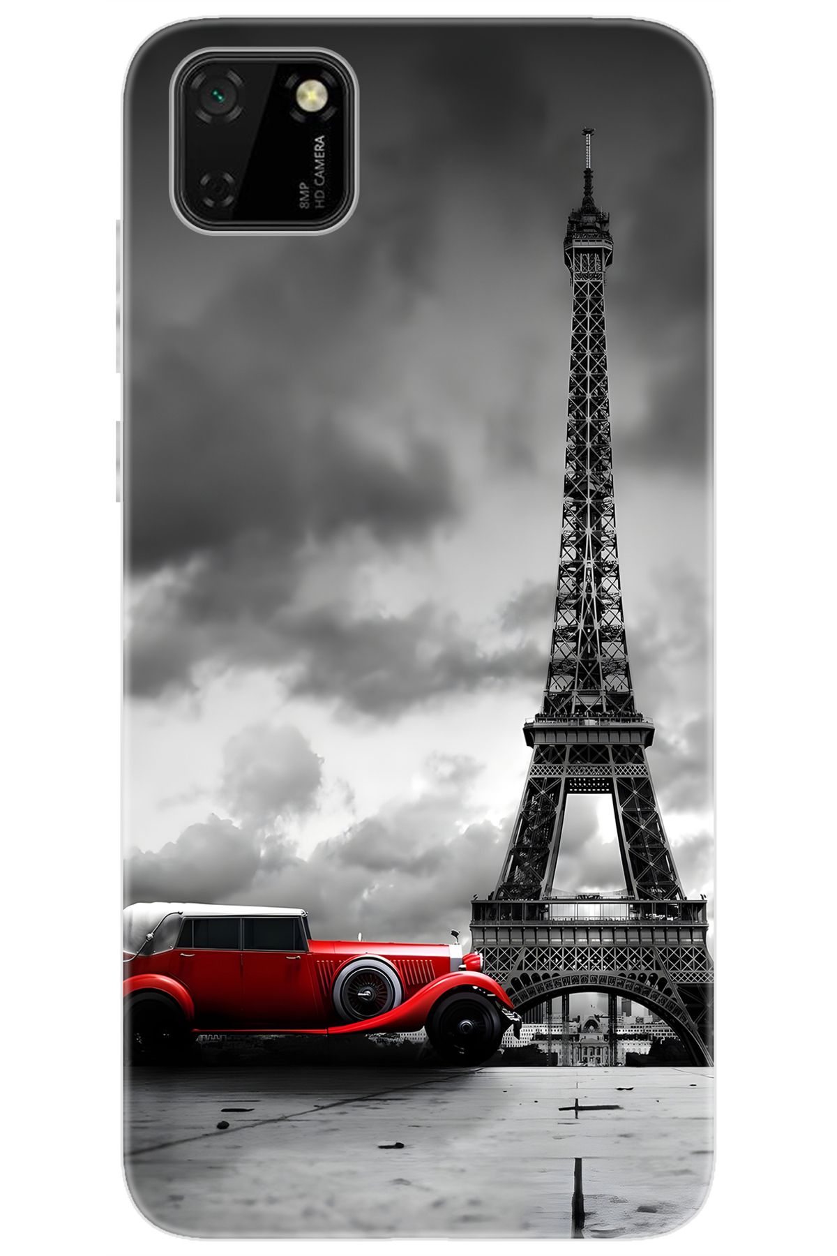 Ceppare Huawei Y5P (DRA-LX9) Uyumlu Kılıf Desen Baskı Silikon Eyfel Kulesi Kırmızı Araba STK:709 CP-2iwJFz5