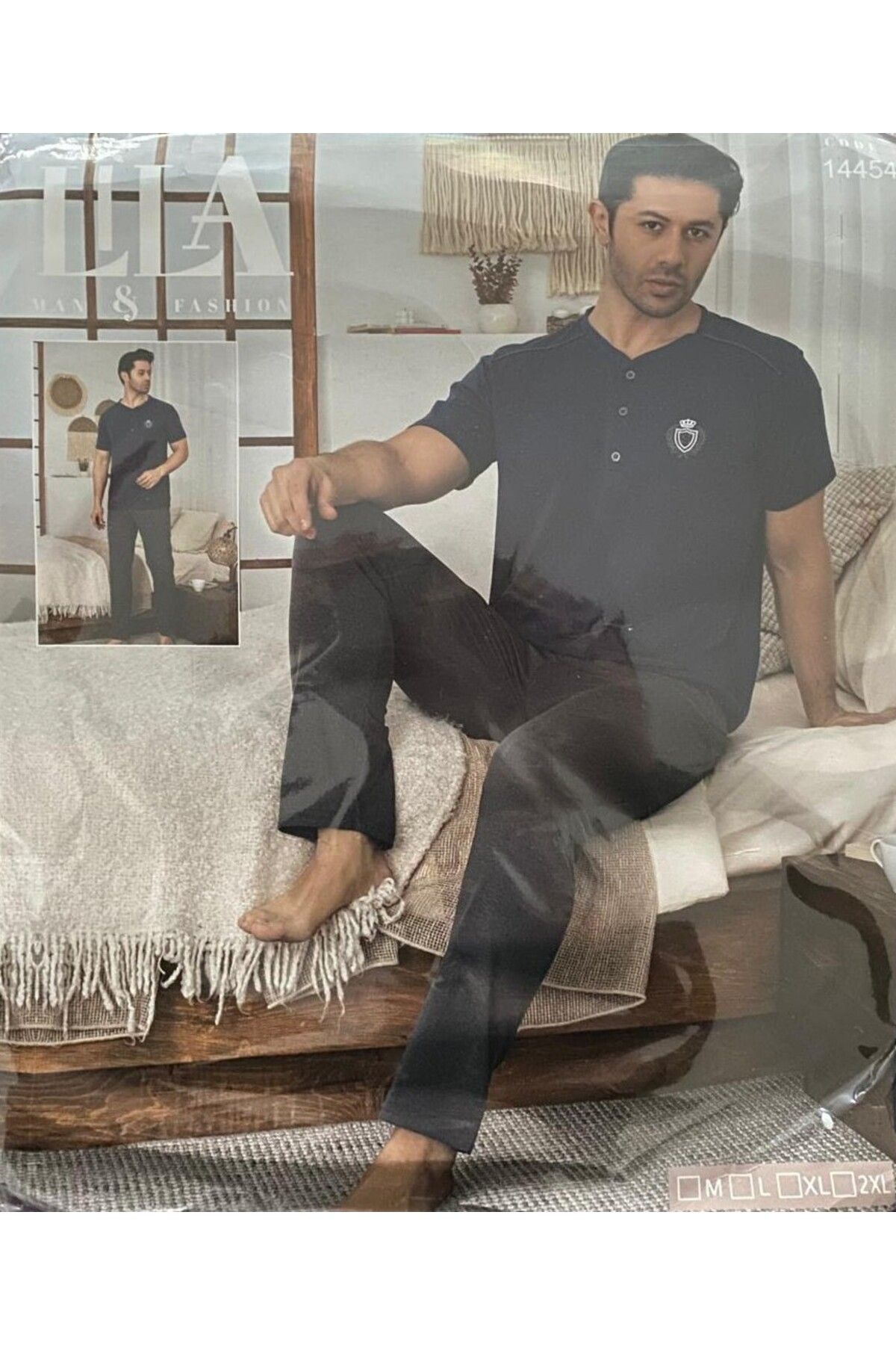 VELNO düğmeli kısa kollu erkek pijama takımı