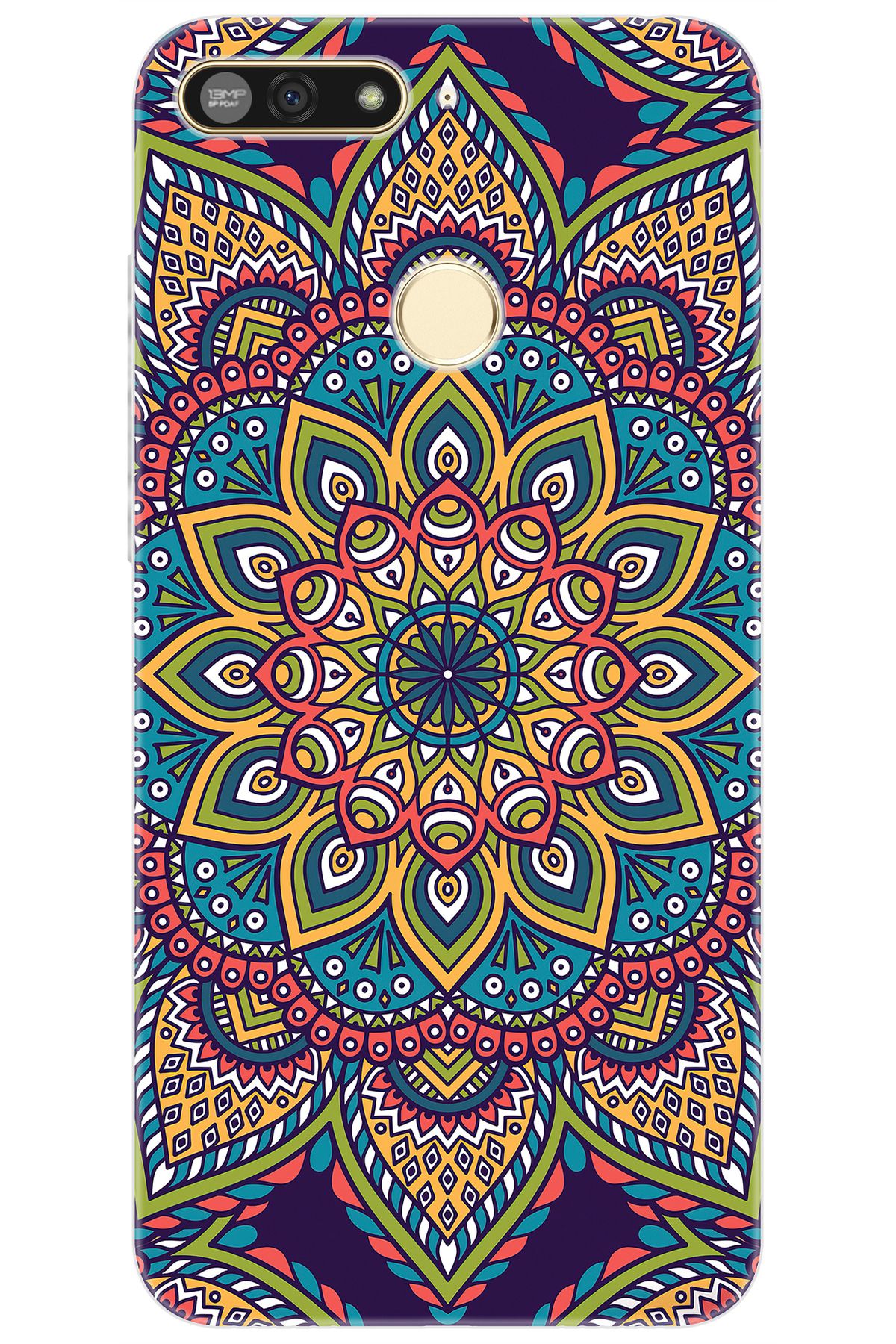 Ceppare Huawei Y6 2018 (ATU-L21) Uyumlu Kılıf Desen Baskı Silikon Mandala Vektör Tasarım STK:502 CP-CMOLWGs