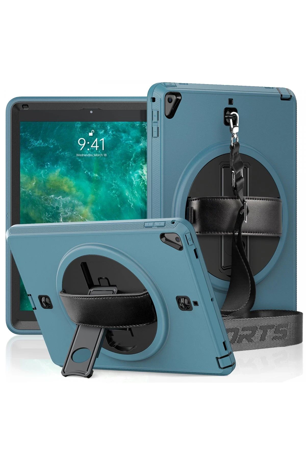 NewFace iPad 5 Air 9.7 Kılıf Strap-C Otterbox Tablet Kapak - Mavi YNSMR