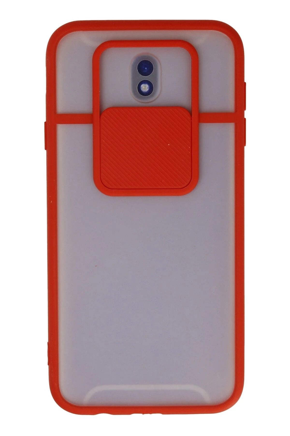 NewFace Samsung Galaxy J7 Pro / J730 Kılıf Palm Buzlu Kamera Sürgülü Silikon - Kırmızı FERRG