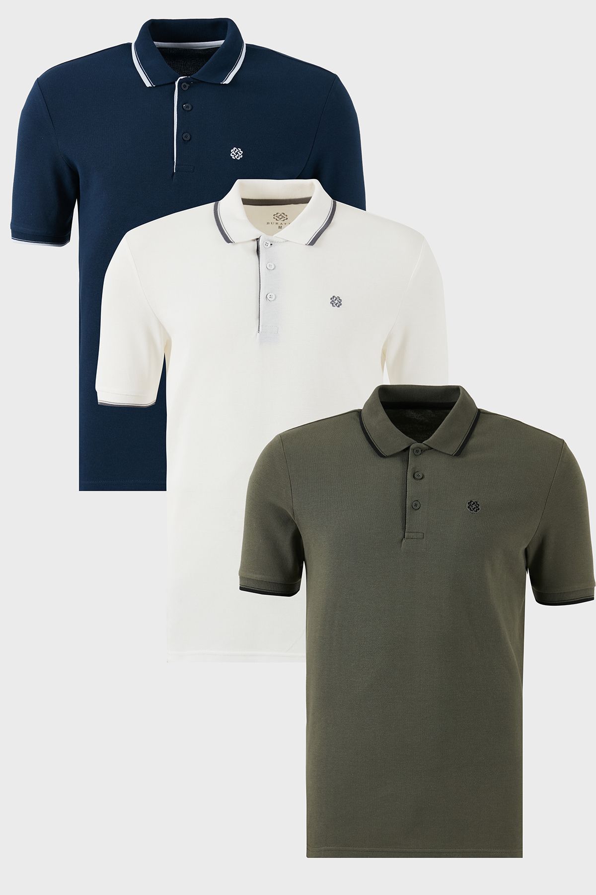 Buratti Pamuklu Slim Fit Şerit Detaylı Düğmeli Polo Yaka 3'lü Paket T Shirt Erkek T SHİRT 5902118S3