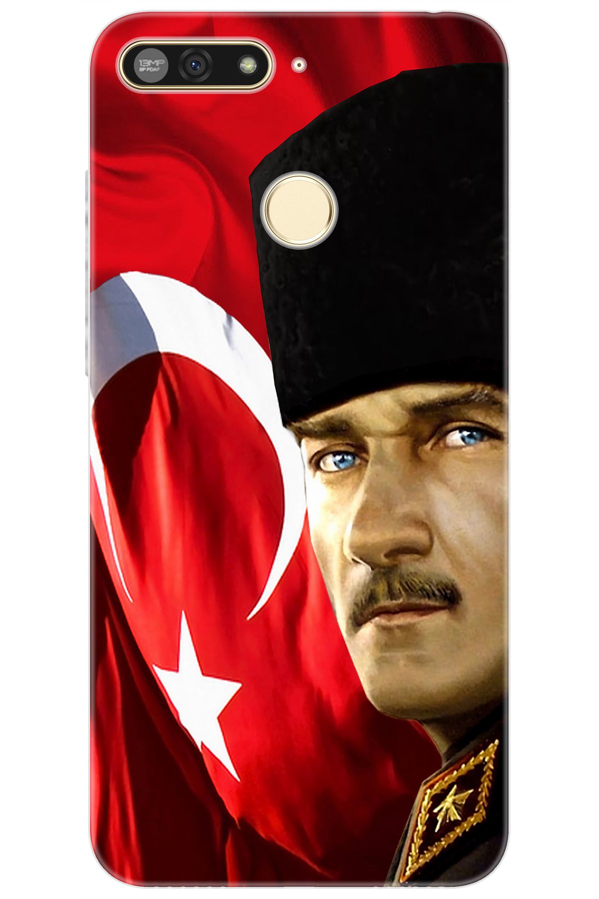 Ceppare Huawei Y6 2018 (ATU-L21) Uyumlu Kılıf Desenli Silikon Atatürk ve Türk Bayrağı STK:726 CP-Ogf0KuK