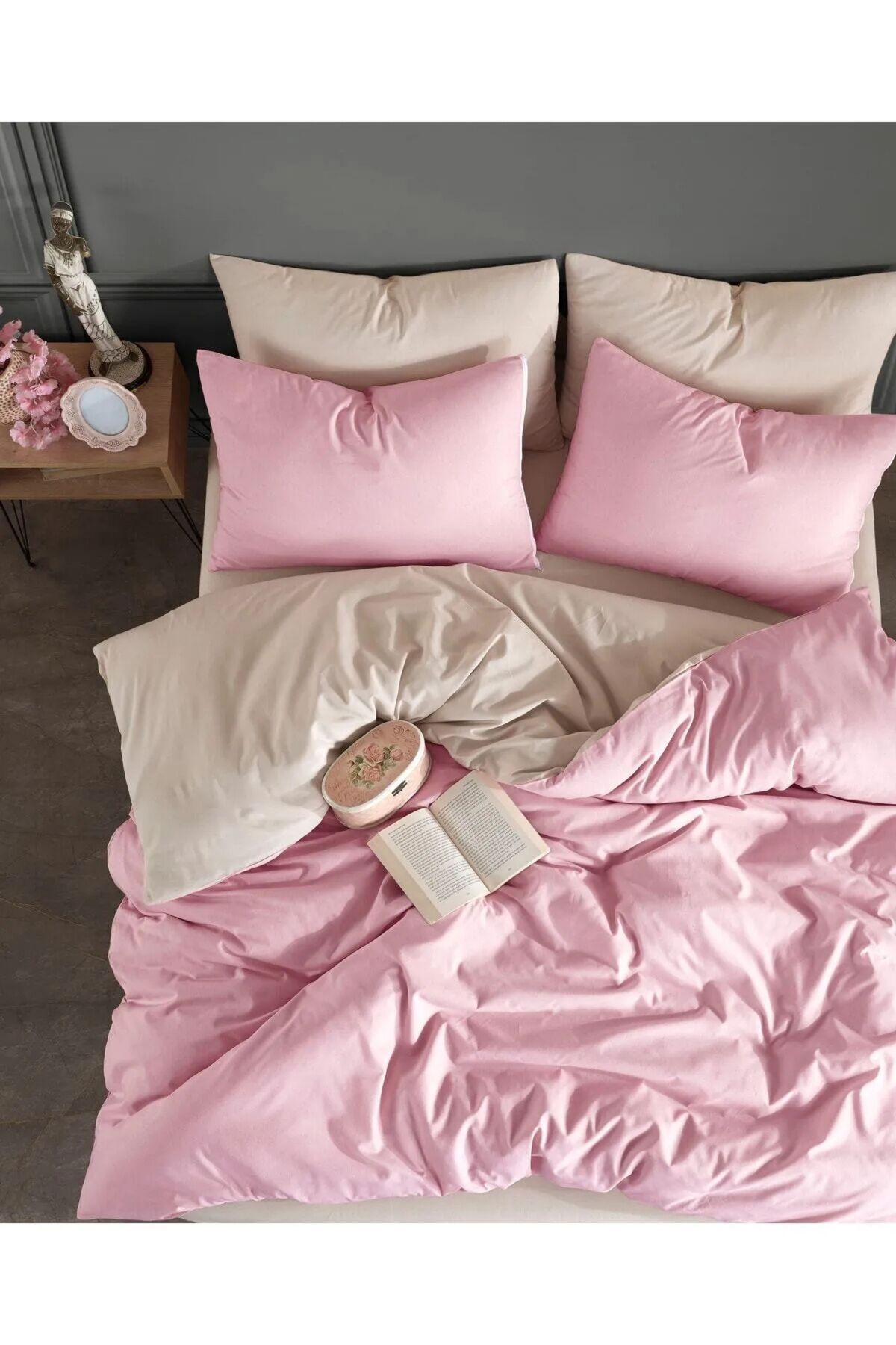 Sheri Home Tekstil Çarşaflı Tek Kişilik Nevresim Takımı | Pudra Bej