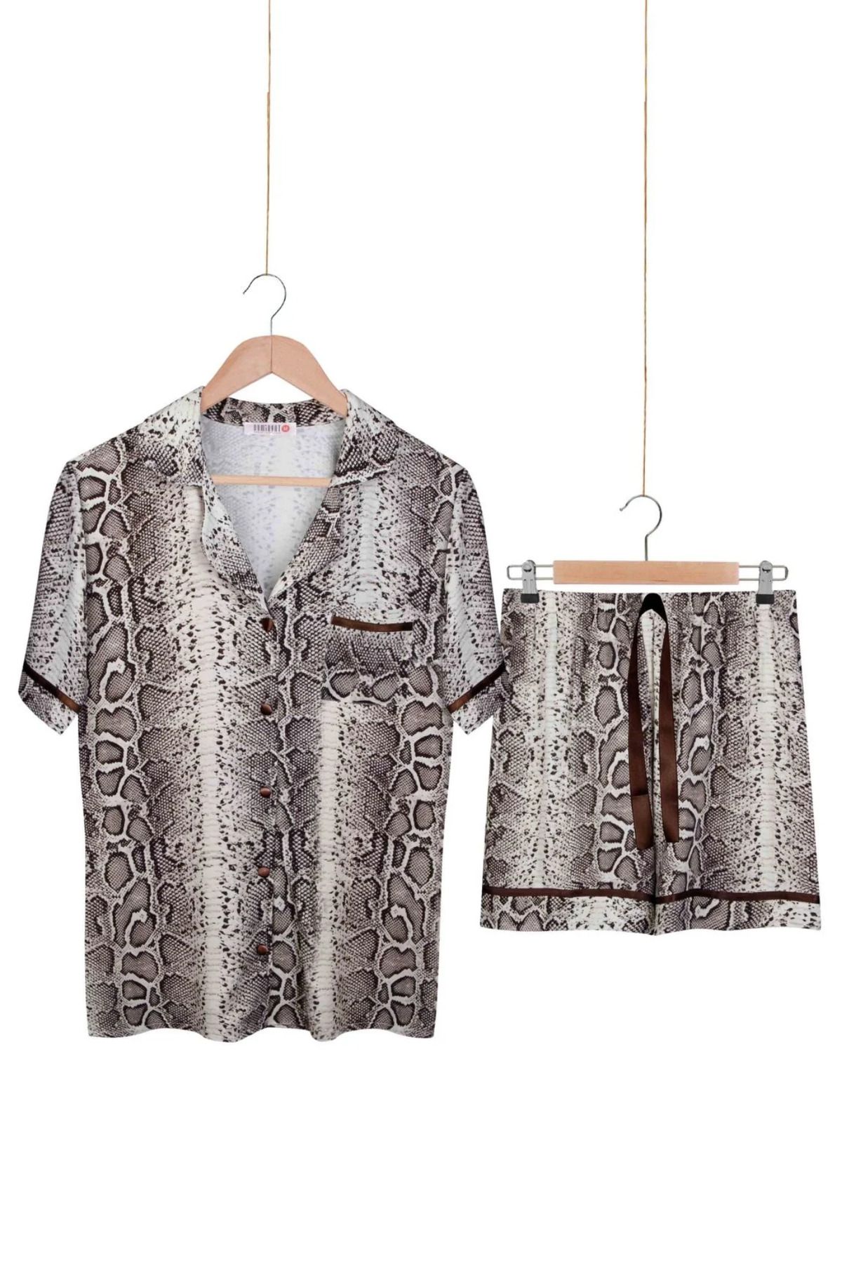 ZENCHES kadın kısa kollu şortlu rahat günlük şık pijama takımı