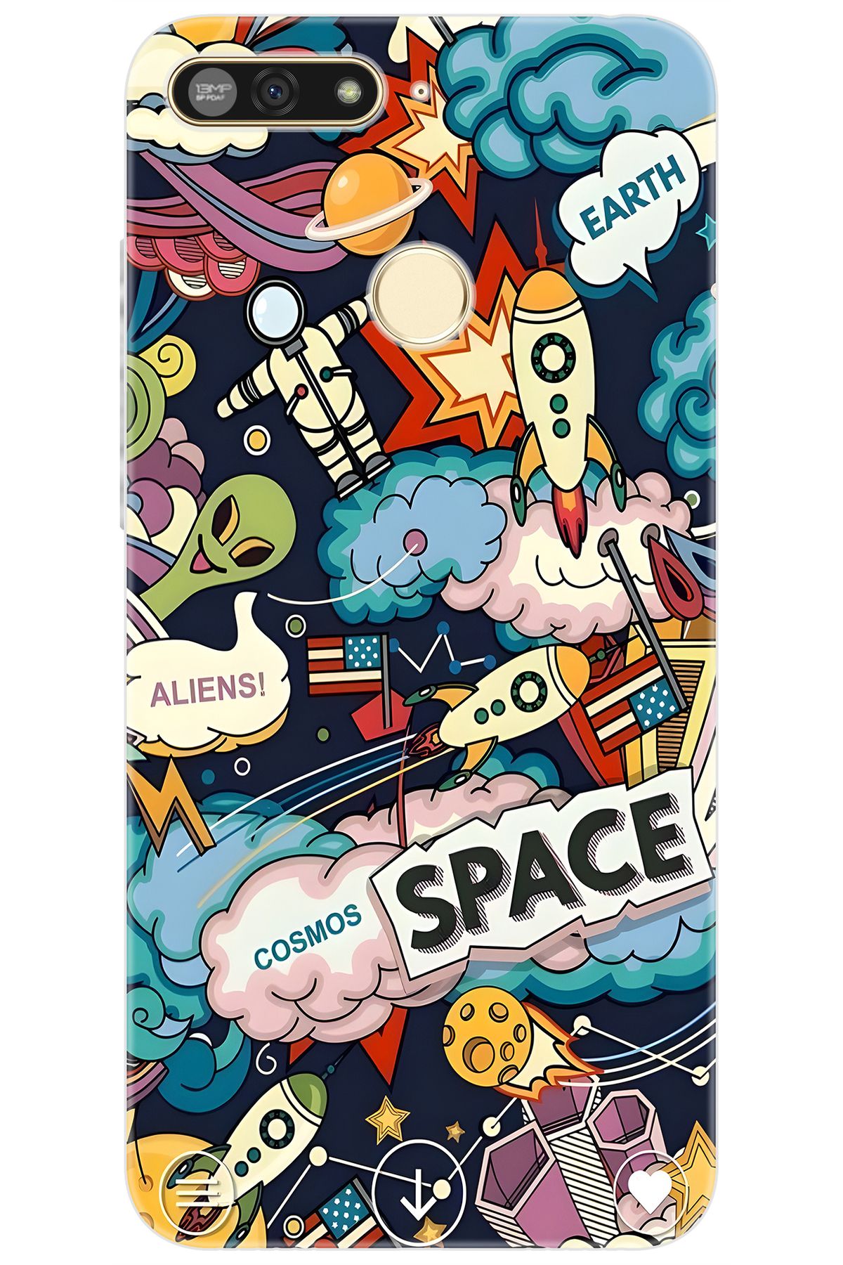 Ceppare Huawei Y6 2018 (ATU-L21) Uyumlu Kılıf Desen Baskılı Silikon Space STK:633 CP-SeaN83r