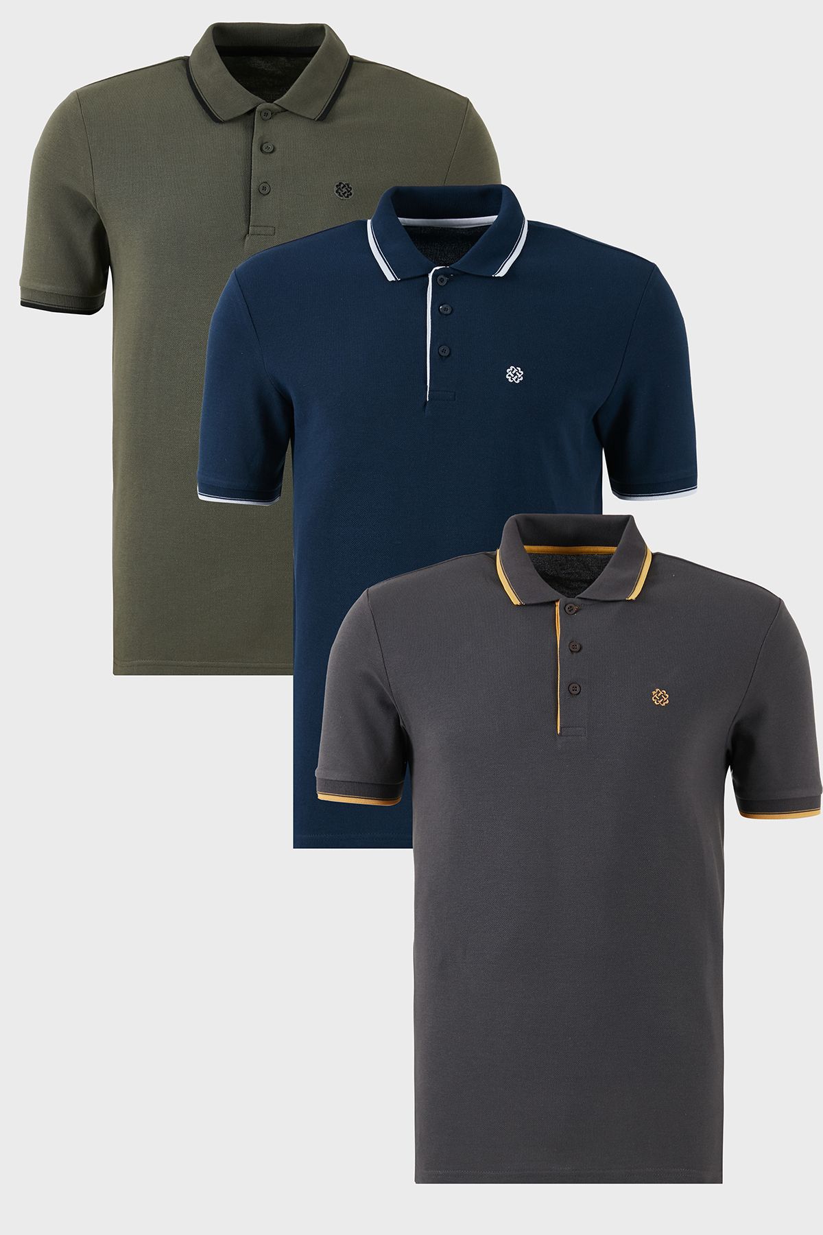Buratti Pamuklu Slim Fit Şerit Detaylı Düğmeli Polo Yaka 3'lü Paket T Shirt Erkek T SHİRT 5902118S3