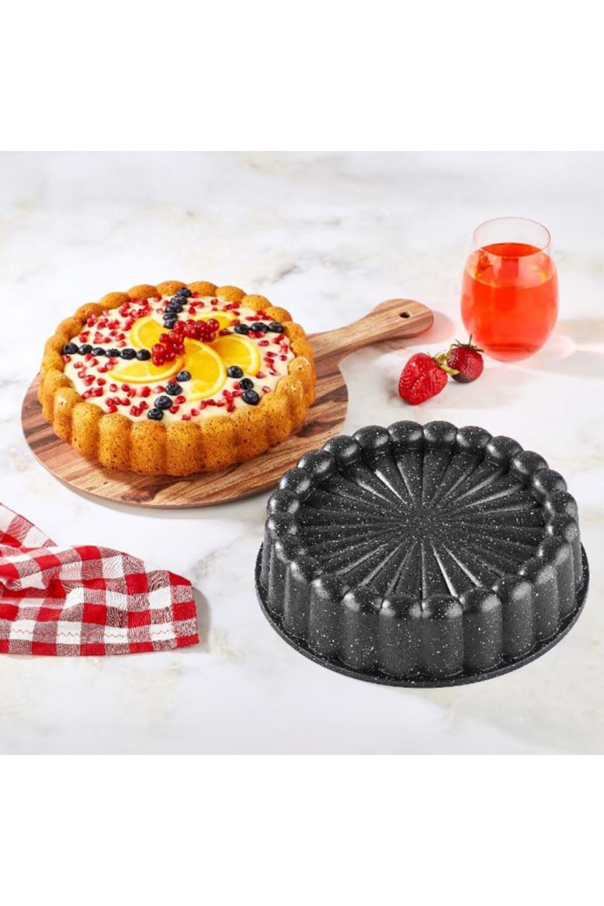 STOREMAX nffashopm Thermo Döküm Gövdeli Keskin Tart ve Kek Kalıbı 28cm, Dilimli ve Döküm, Siyah Granit
