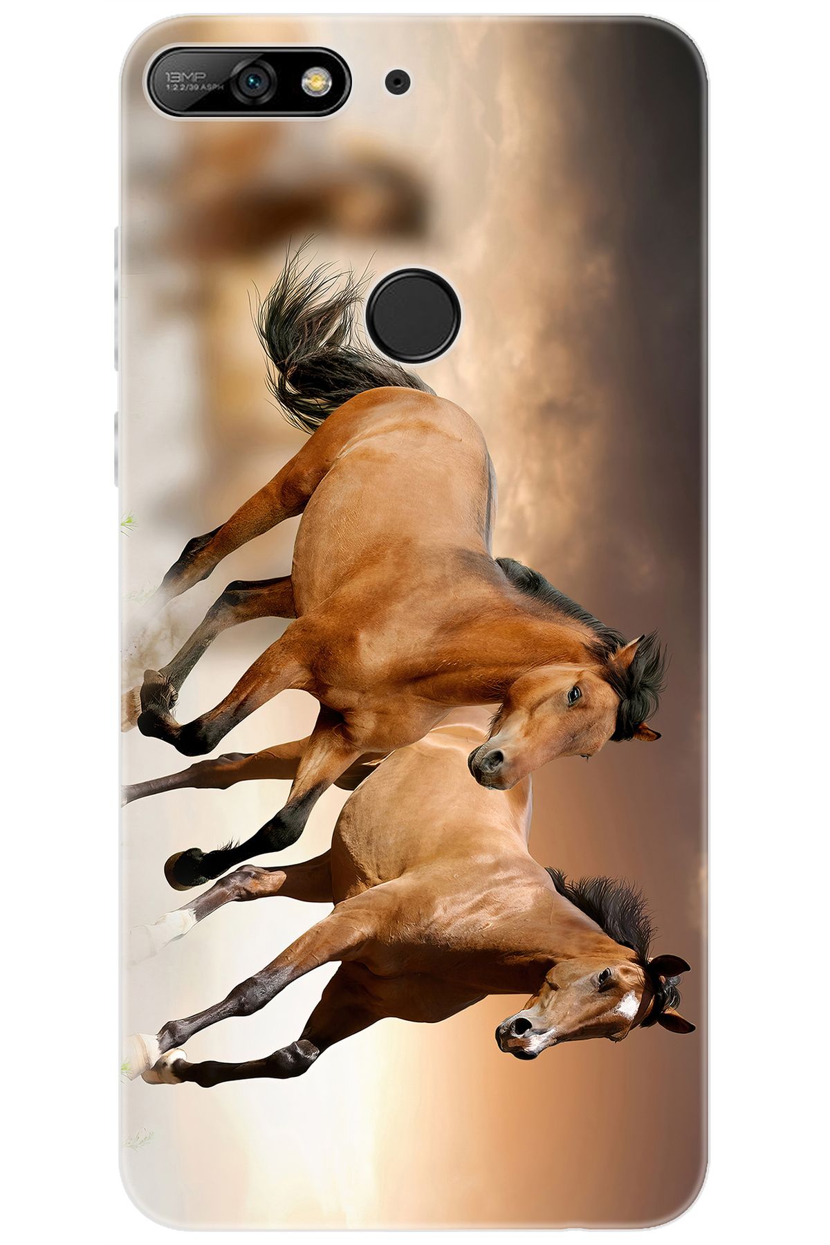 Ceppare Huawei Y7 Prime 2018 (LDN-L21) Uyumlu Kılıf Desen Baskı Silikon Kahve Atlar STK:176 CP-SKPYyUQ